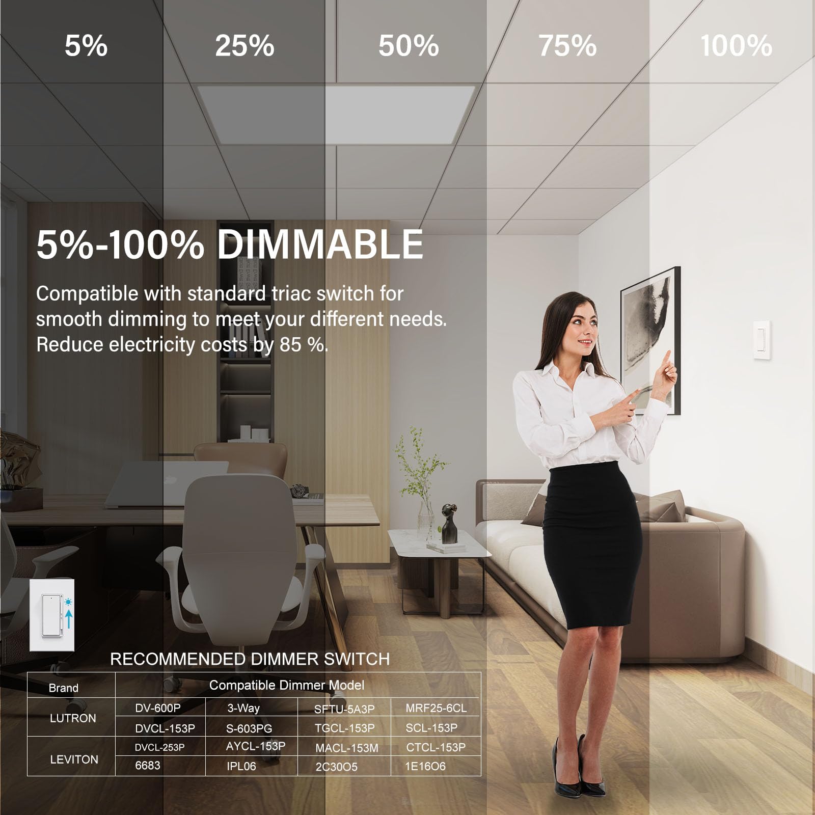 Aphyni 6 Pack 2X4 Led Flat Panel Light, 50W 6600Lm Led Drop Ceiling Light Fixture, Selectable Color Temperature 4000K/5000K/6000