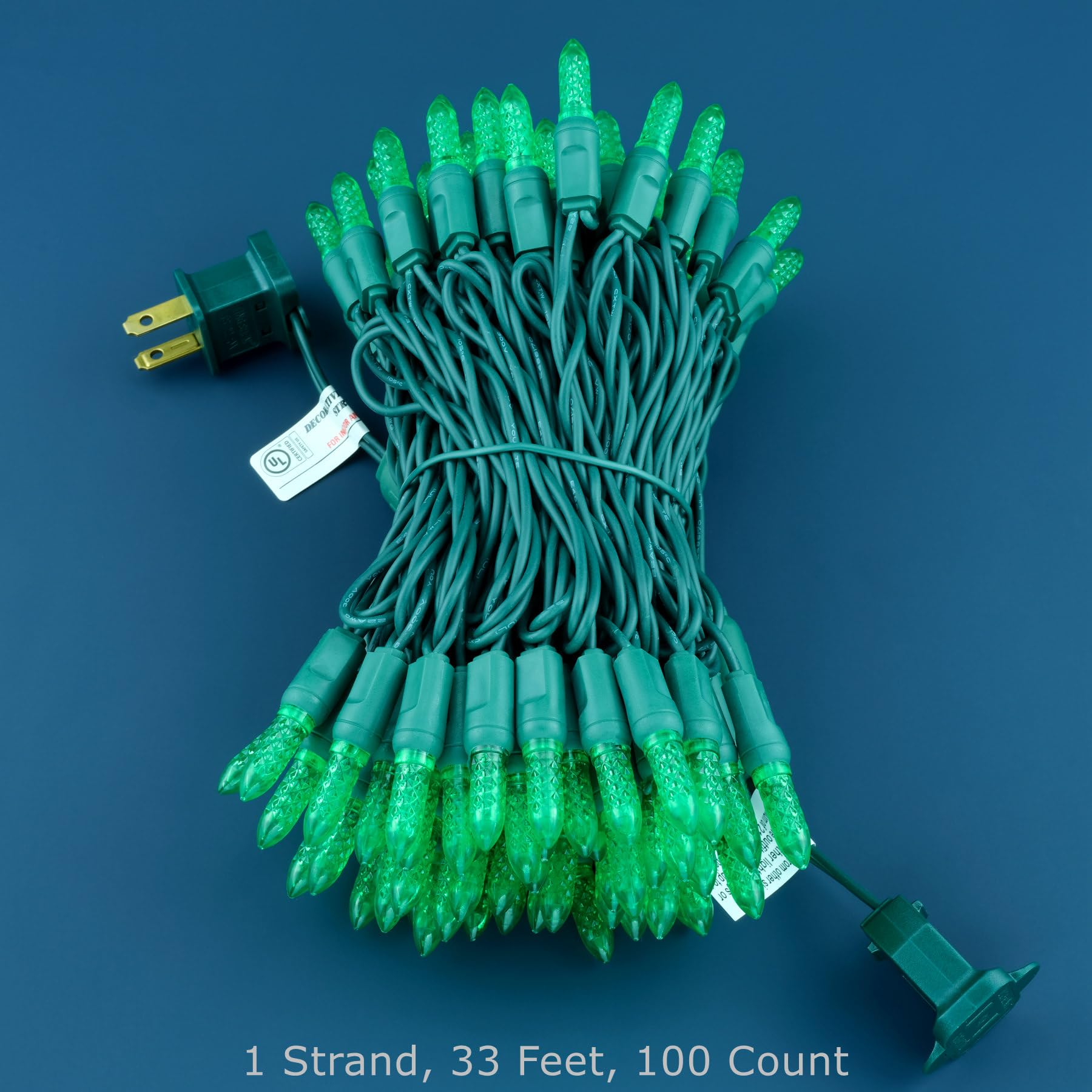 SWEET SHINE LED Christmas Lights, 33 ft Waterproof M6 Outdoor String Lights, Green Faceted, Green Cord, Model YX-M6-100-3