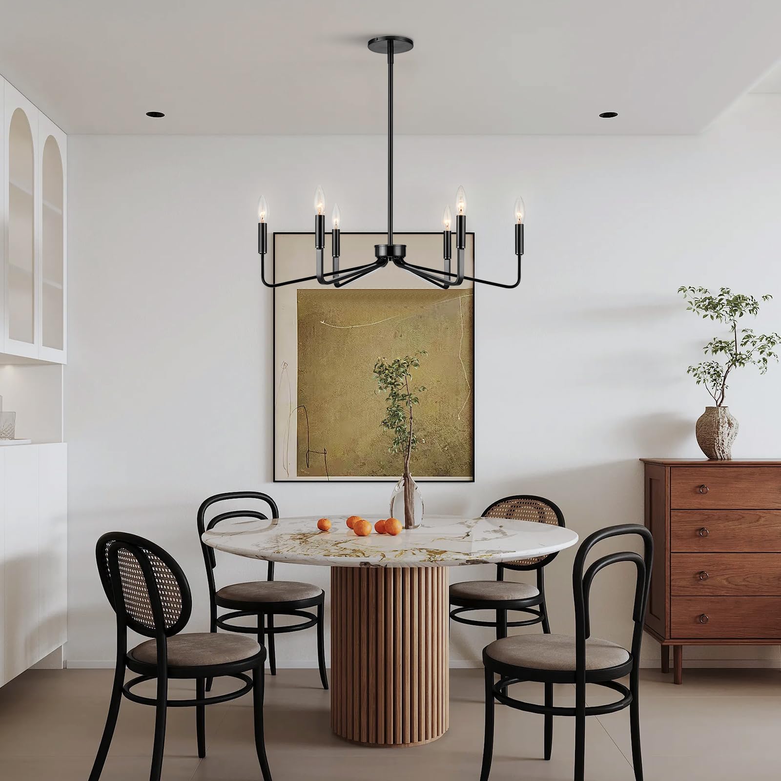 Acaner Black Chandelier For Dining Room, 6-Light Farmhouse Kitchen Light Fixtures Over Table, 26'' Rustic Candle Chandelier For