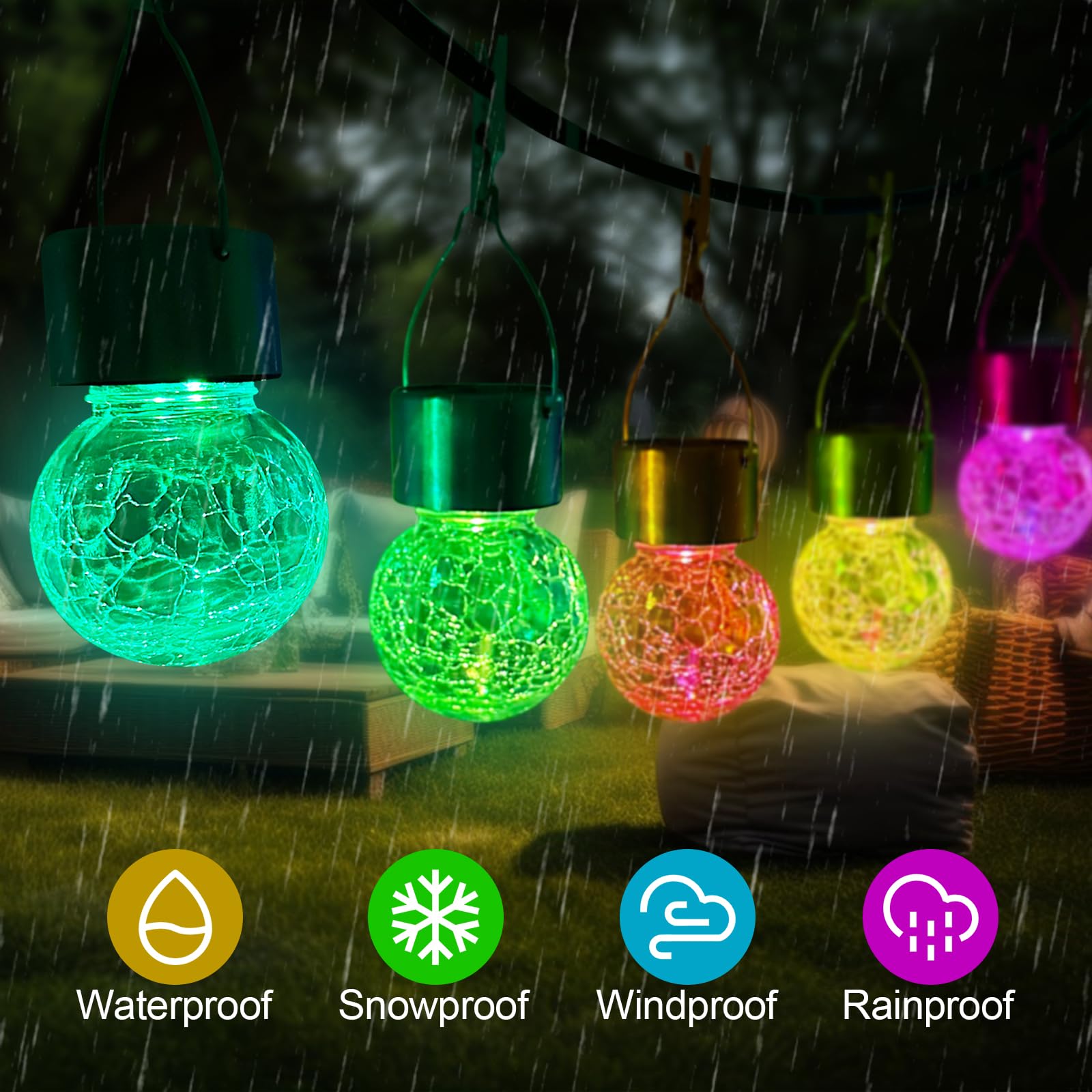 Solar Hanging Lights Outdoor Decor: Christmas Garden Light Waterproof For Yard Ouside Decorations - 12 Pack Clip On Crackle Glass Globe Balls Tree Lighting Patio Fence Pathway Camping Decorative