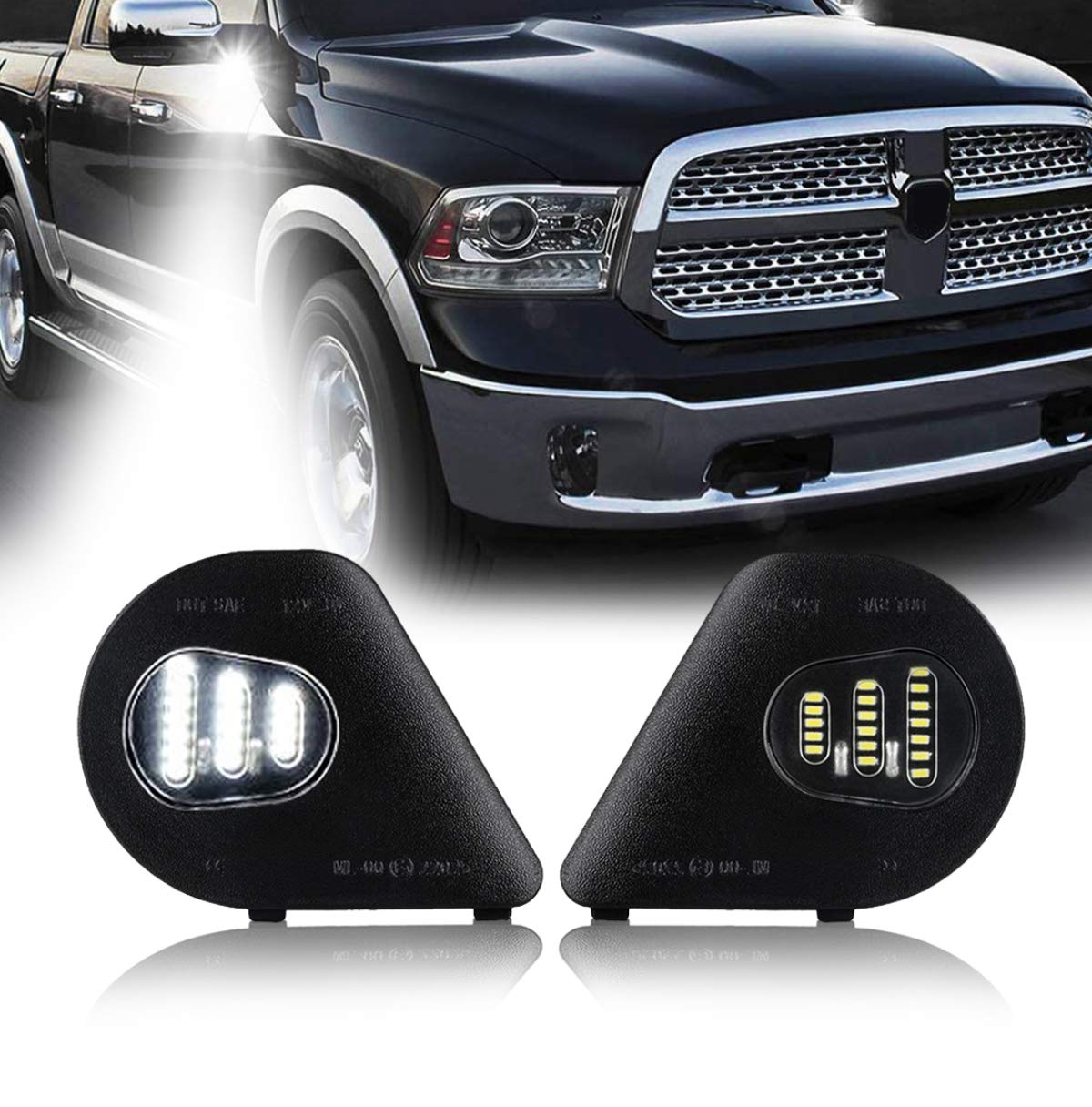 D-Lumina Side Mirror Puddle Lights Assembly Compatible With 2010-2018 Dodge Ram 1500 2500 3500 4500 5500 Pickup Trucks, Under Mirror Puddle Led Lamp 6500K White 2-Pieces