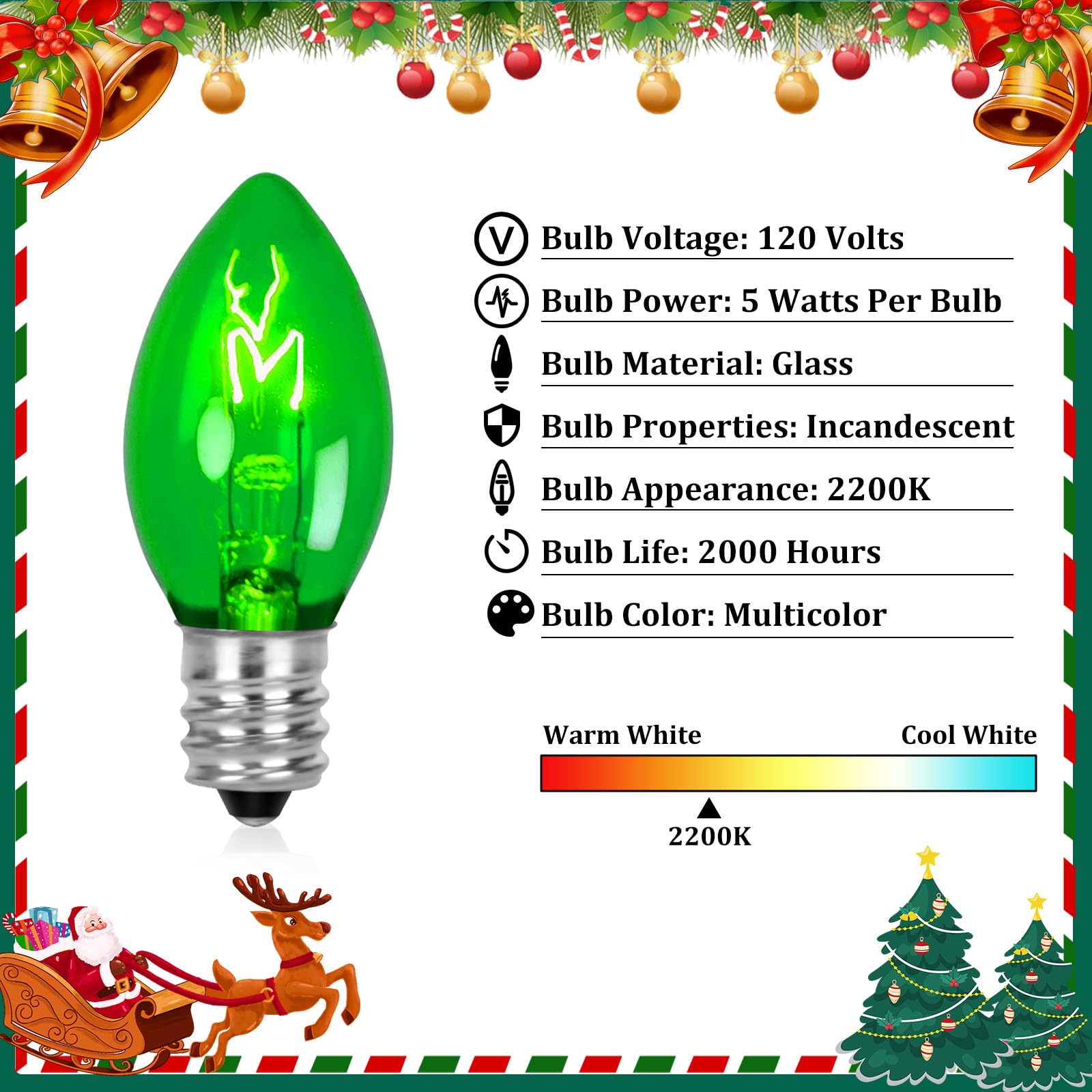 Agaphoton 25 Pack C7 Ceramic Christmas Replacement Bulbs, Clear Multi-Color Bulbs For E12 Candelabra Base Outdoor/Indoor Light S
