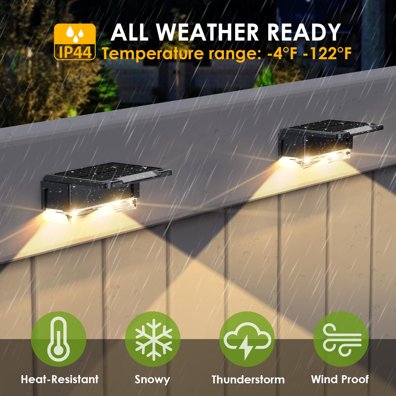 Lianglome 2Pk Solar Fence Lights Outdoor - 3000/4000/6000K 3 Mode, Ip65 Waterproof Fence Lights Solar Powered, Dusk To Dawn Sola