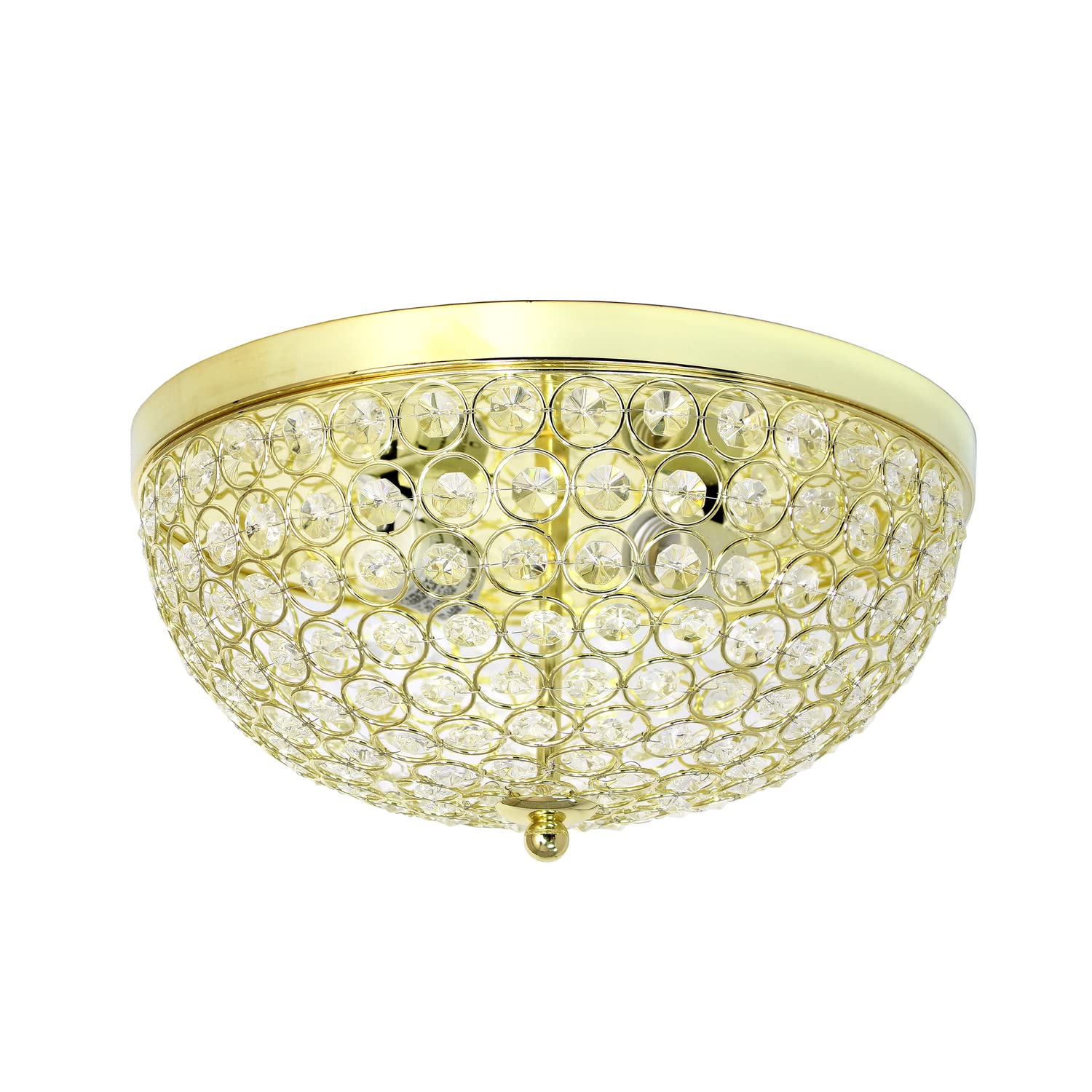 LALIA HOME Crystal Glam 2 Light Ceiling Flush Mount, Gold, 13x13x6.5 inches, Model LHM-2000-GL