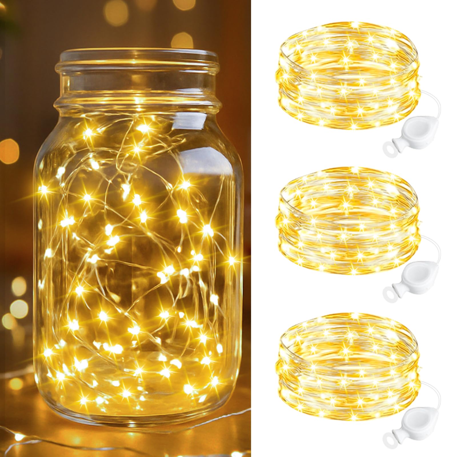 btfarm 3 Pack Fairy Lights Battery Operated, 7FT 20 LED Mini String Lights Waterproof Silver Wire for Mason Jars Centerpiece Tab