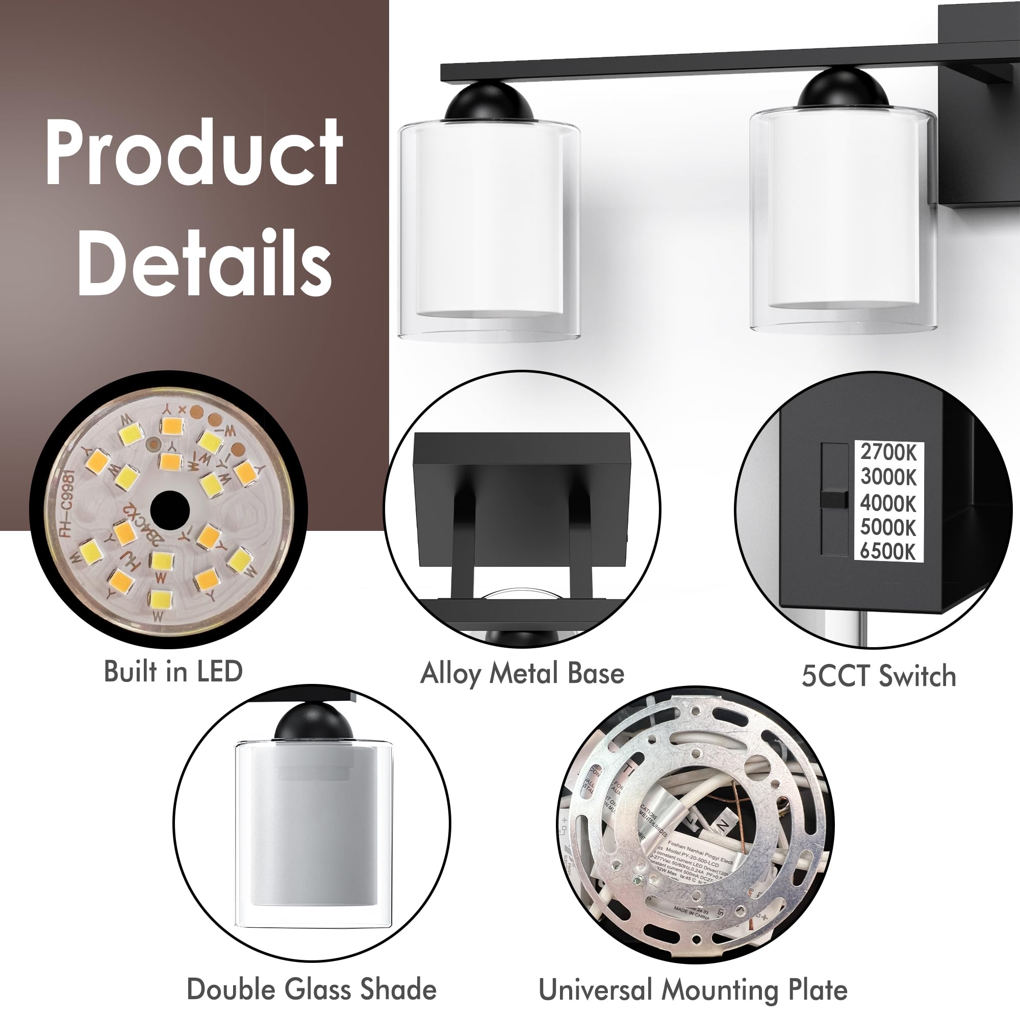 Quntis Black Bathroom Lighting Fixtures Over Mirror With 5 Color Modes  4 Light Dimmable Led Bathroom Vanity Light  With Eye Care Milk White Frosted Glass  28W Energy Saving  27 Inch (Bulbs Included)