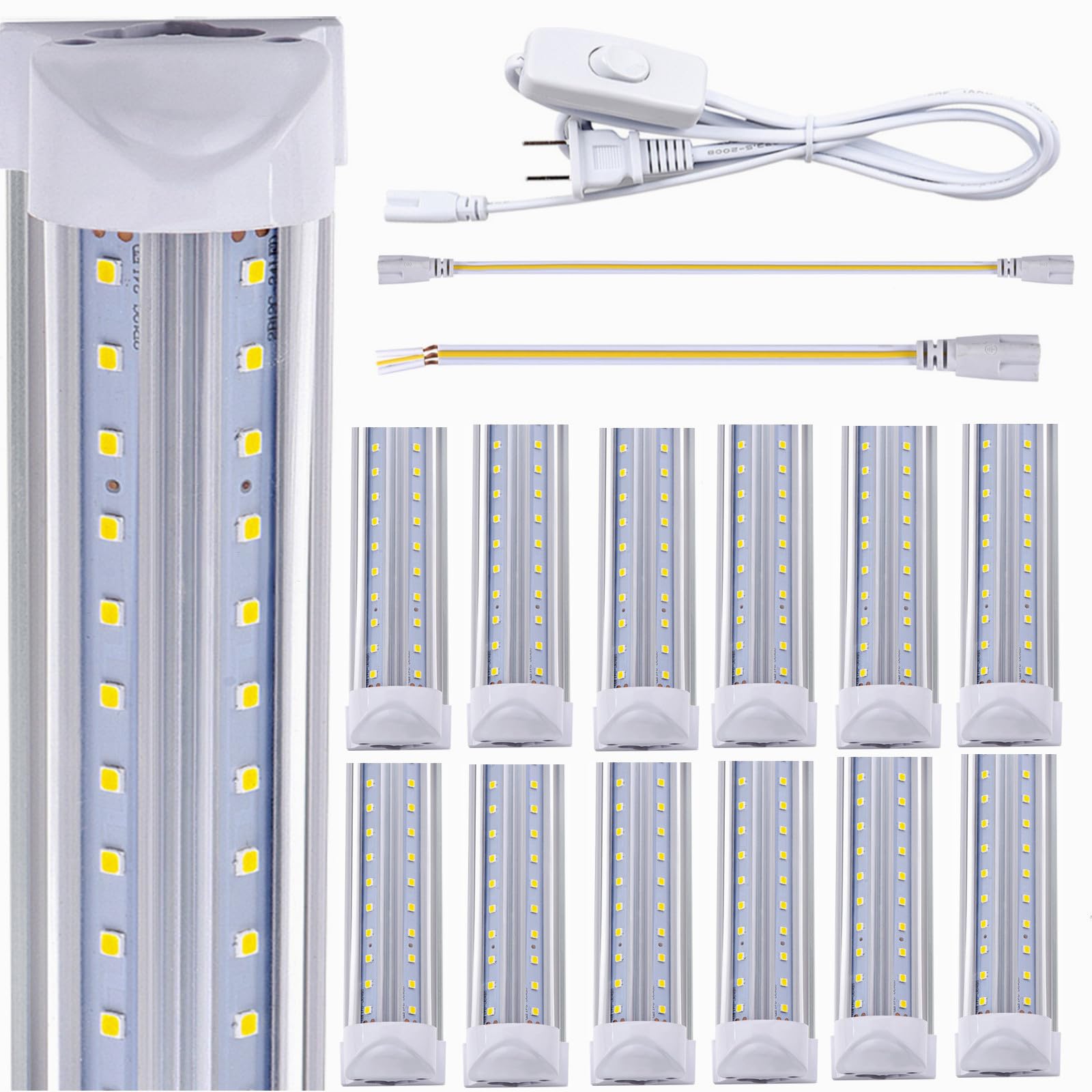 Douyidou (12-Pack) 8Ft Led Shop Light Fixture, 100W 15000Lm 6000K, Cold White, V Shape, Clear Cover, Hight Output, Linkable Shop Lights, T8 Led Tube Lights For Garage 8 Foot With Plug