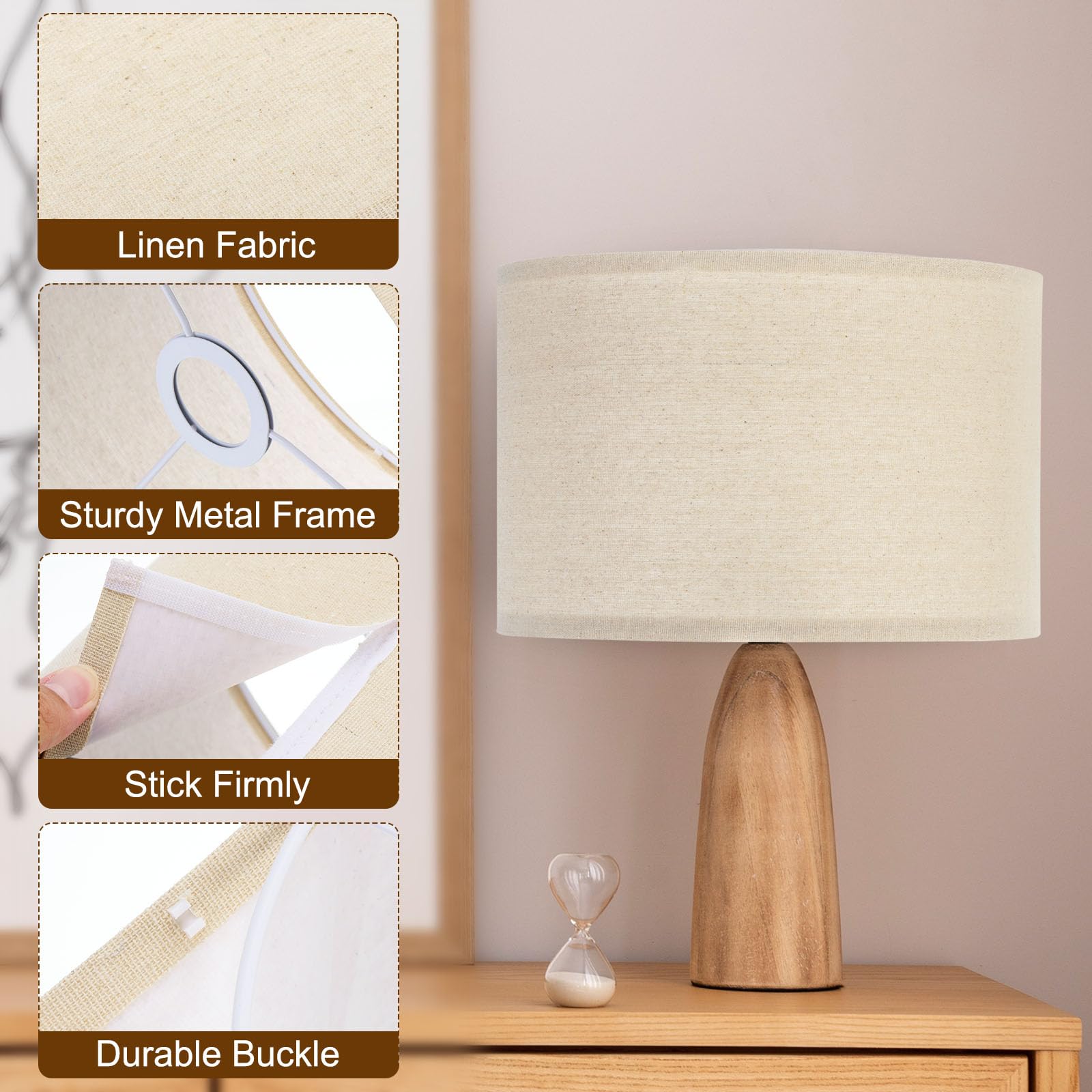 Patikil Drum Lamp Shades For Table Lamps 12&quot;X12&quot;X8&quot; Linen Lampshade Easy Assembly Lamp Shade With E27 To E26/E14 Adapters For Floor Lamps Bedside Lamps Pendant Lights, Cream (1.65&quot; Spider)