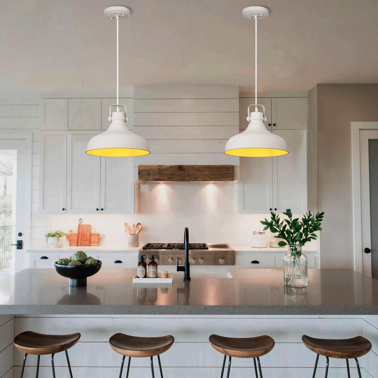 Alaislyc White Farmhouse Pendant Lights Matte Pendant Lighting For Kitchen Island Industrial Adjustable Height Vintage Dome Hanging Light Fixtures For Barn  Dining Room 3 Packs