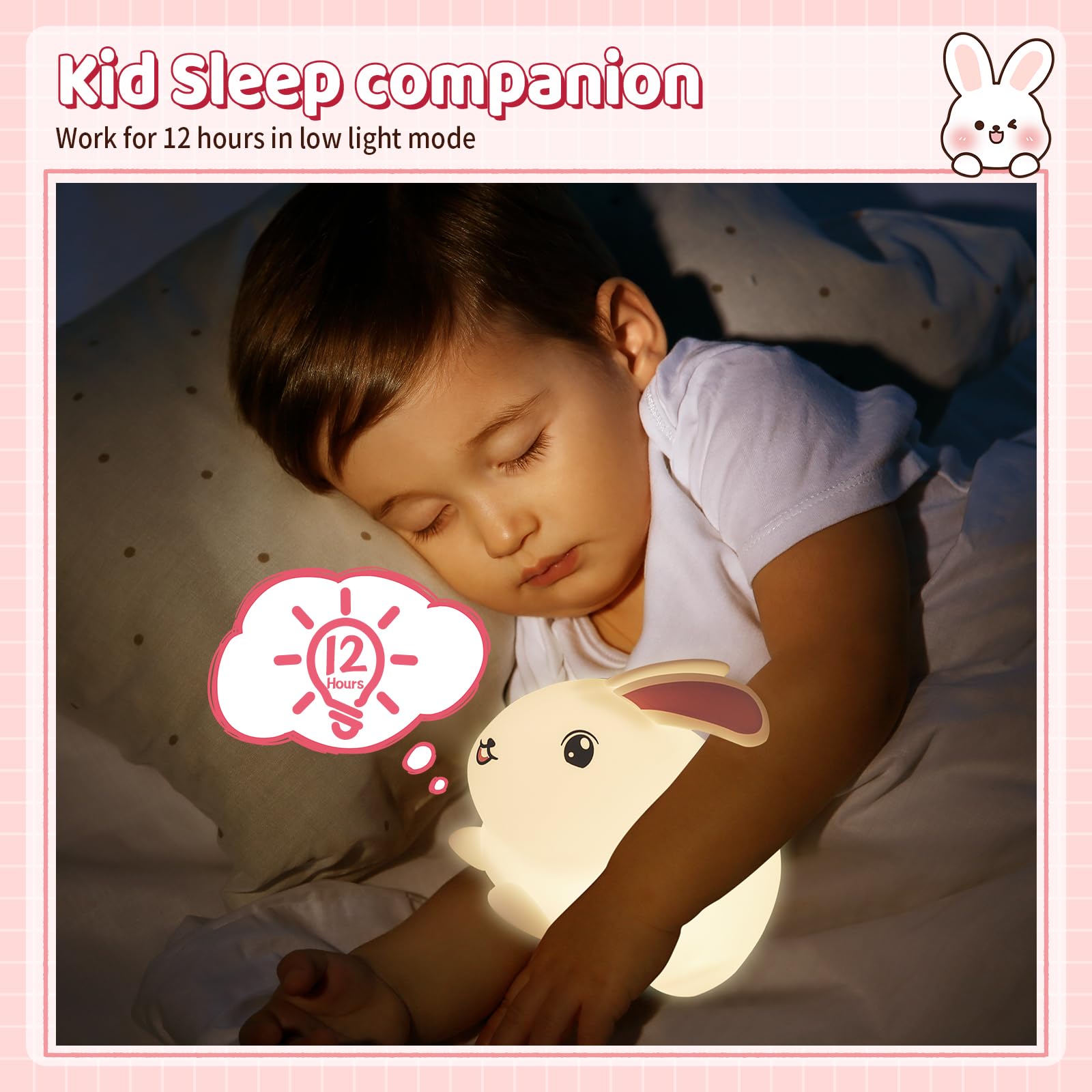 SALUOKE Baby Night Light 7-Color: Soft Silicone Nursery Light for Kids Room Decor with Portable Rechargeable Cute NightLamp Anim