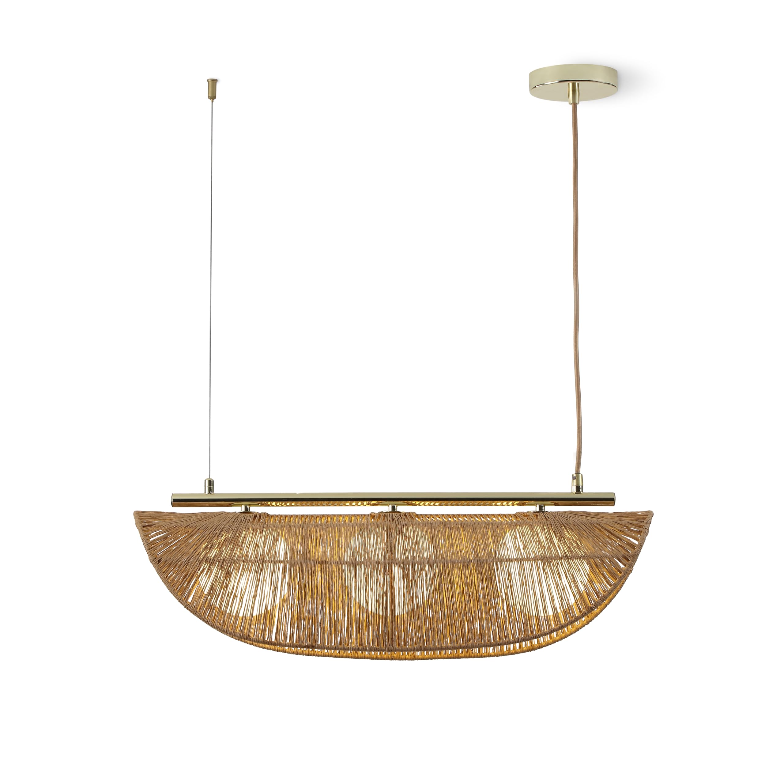 VidaLite Sovev 27.5 in. Brass Bohemian 3-Light Dimmable Pendant Light with Opal Glass Rattan Shade