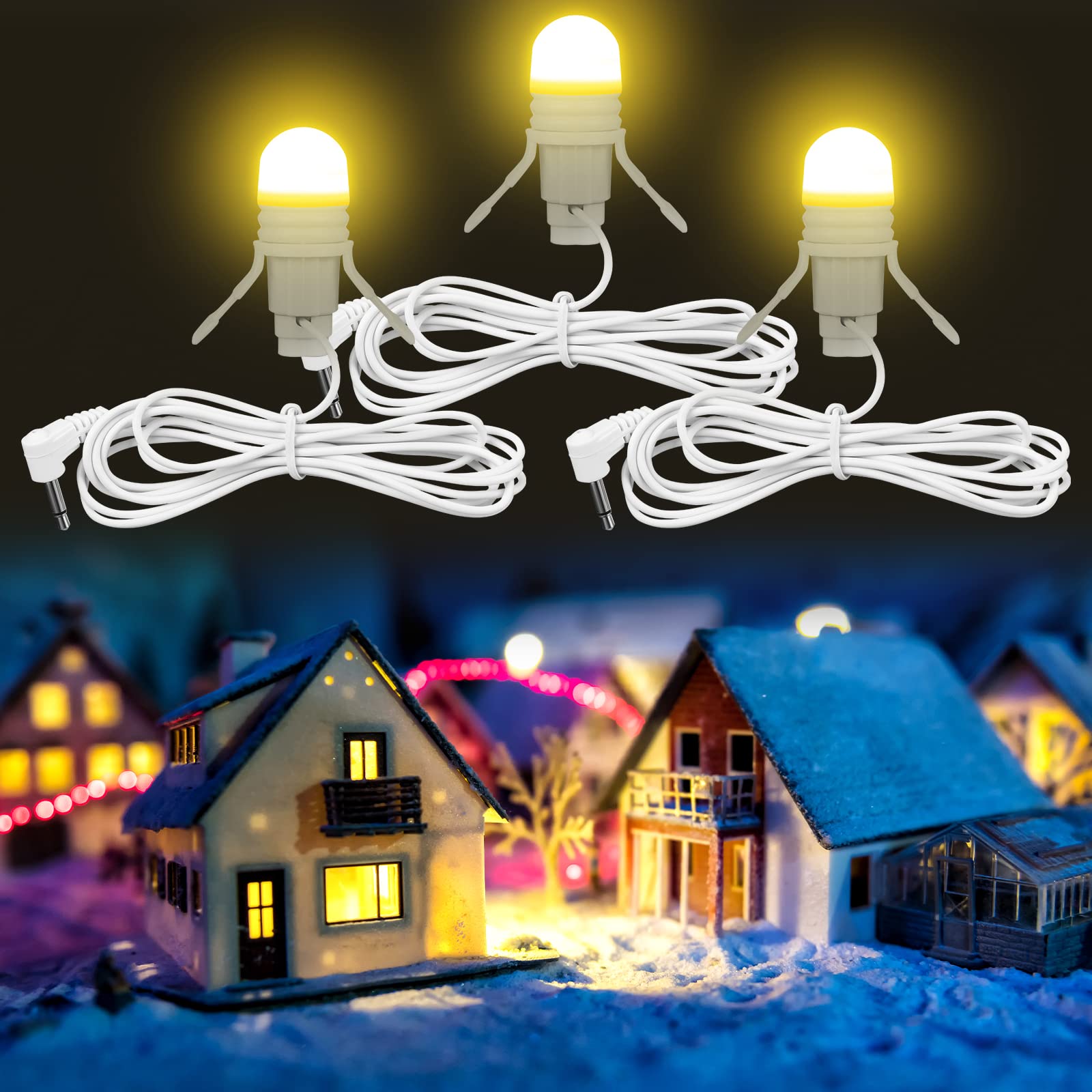 Kingdder 3 Pack Accessory Cord with LED Light Bulb Lamp Cord with Switch Halloween Christmas Village Light Cord Blow Mold LED Li