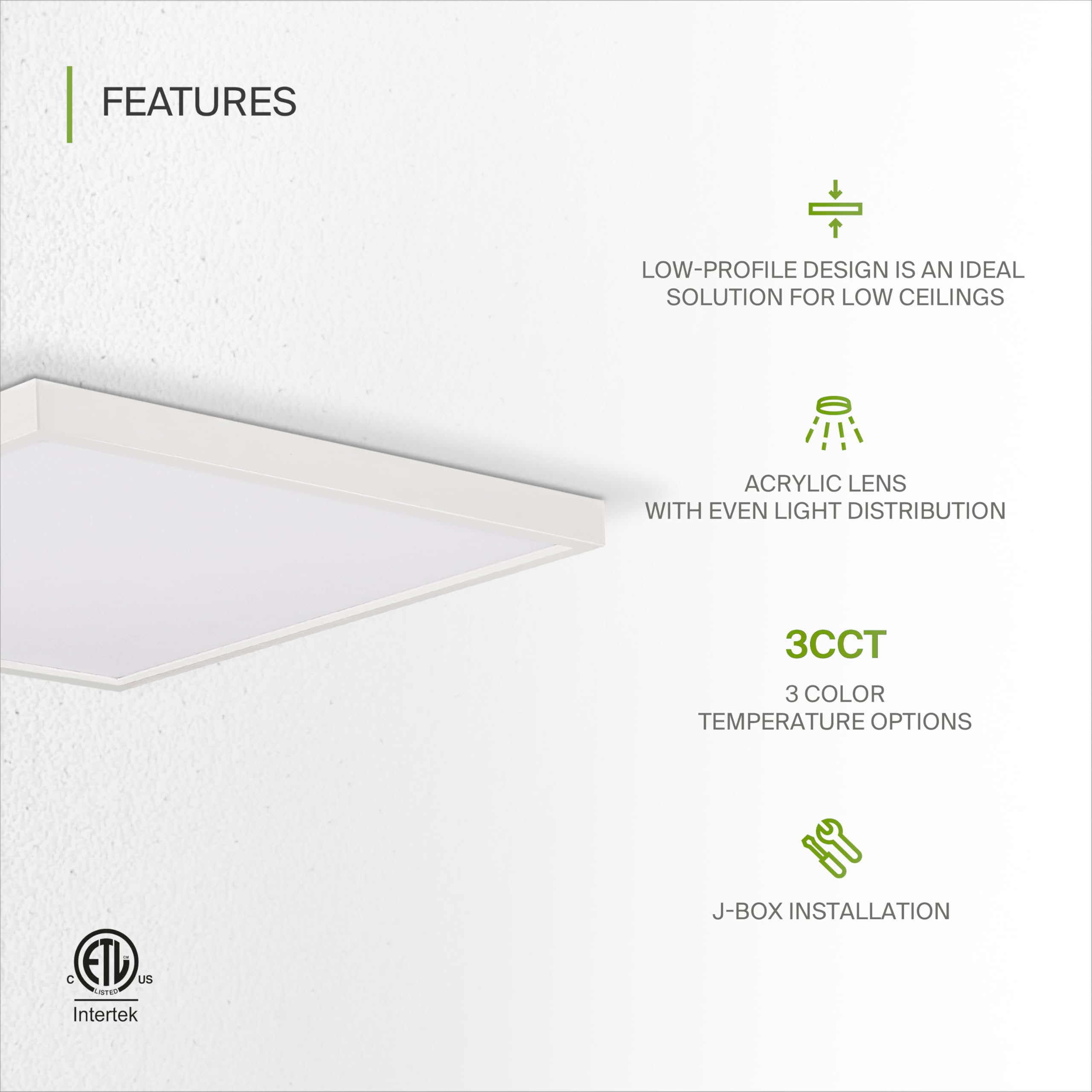 Asd Led 12 Inch Square Flush Mount Ceiling Light Fixture | 24W 1700Lm 2700-6000K 120V | 5Cct, Dimmable, Ultra Slim, Etl Listed |