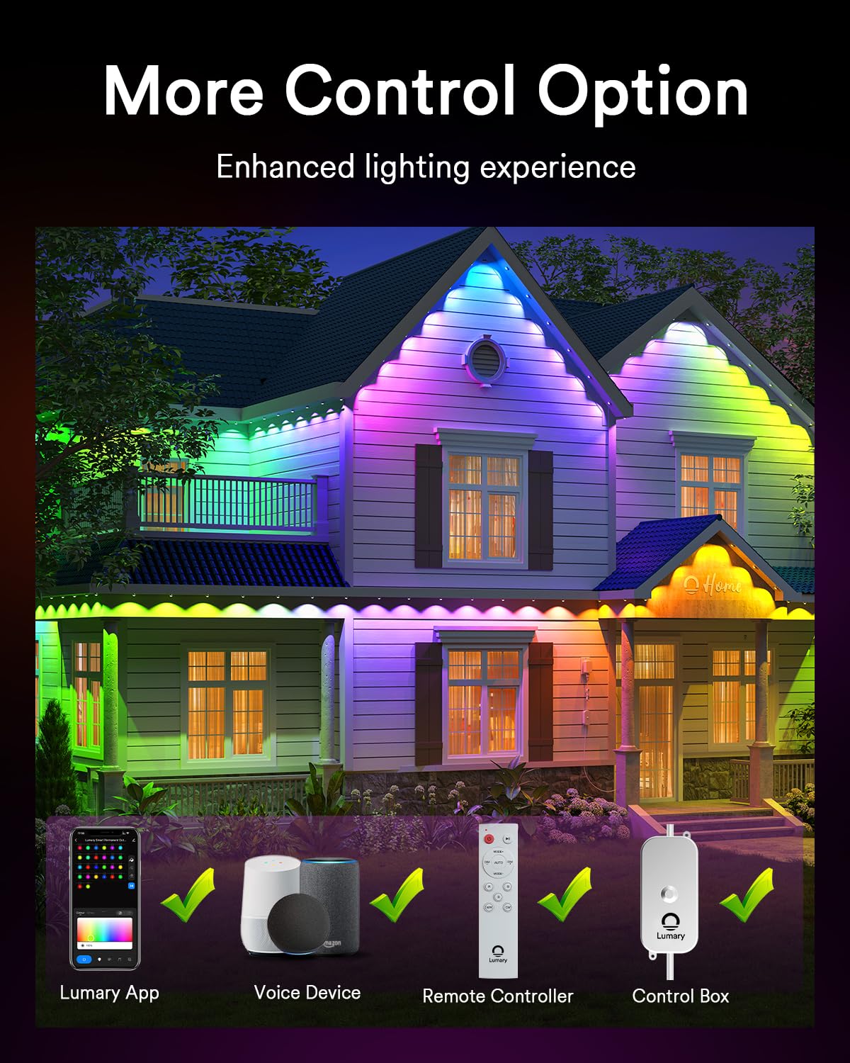Lumary Smart Outdoor Lights Pro, 105ft, 80LED, IP67 Waterproof, White, Model L-PO80D1, Works with Alexa & Google APP