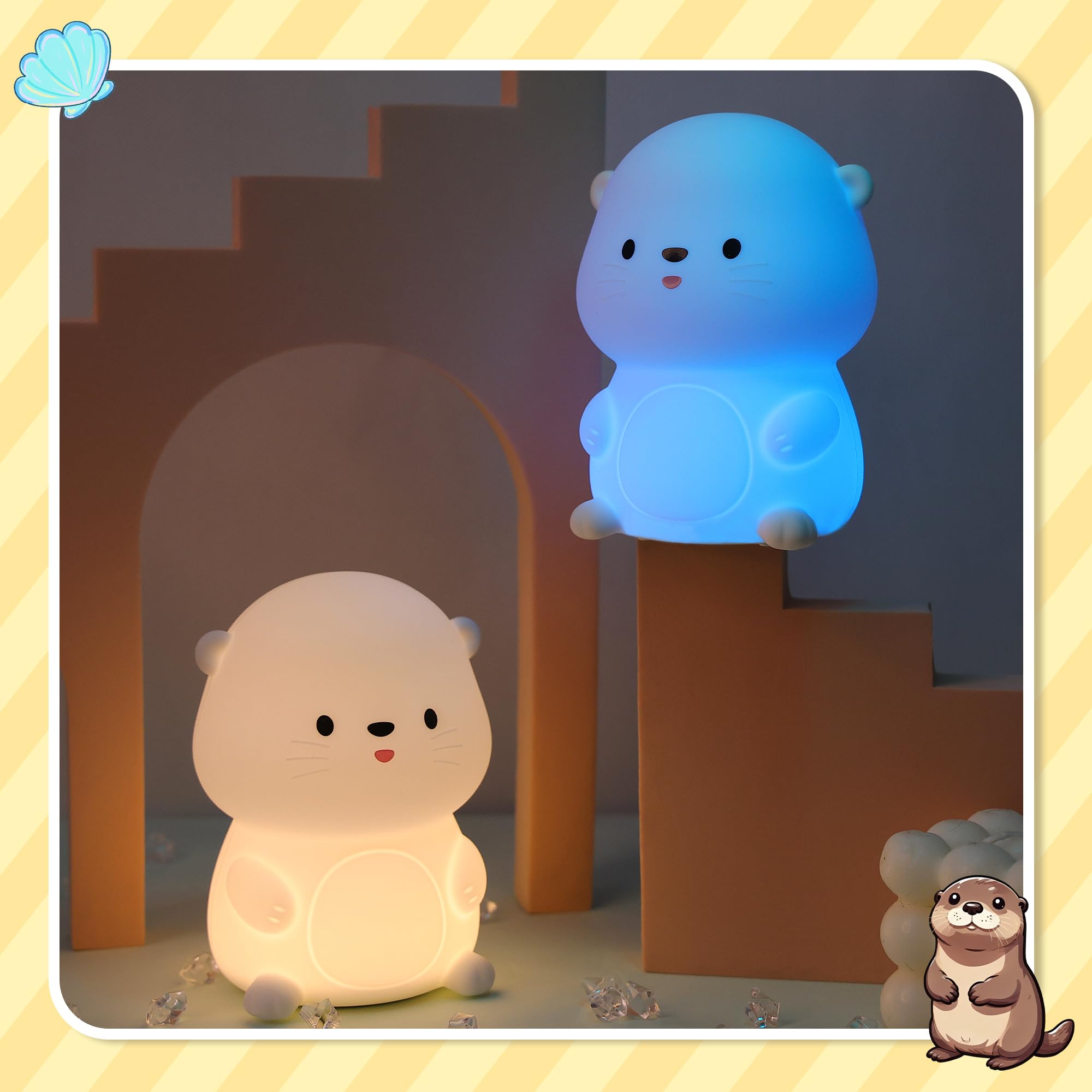 Attivolife Otter Night Light For Kids  Cute Sea Otter Silicone Lamp  Protable Nursery Table Lamp With 7 Color & Dimmable & Timer  Toddler Room Decor Gifts For Baby Children Teen Birthday Christmas