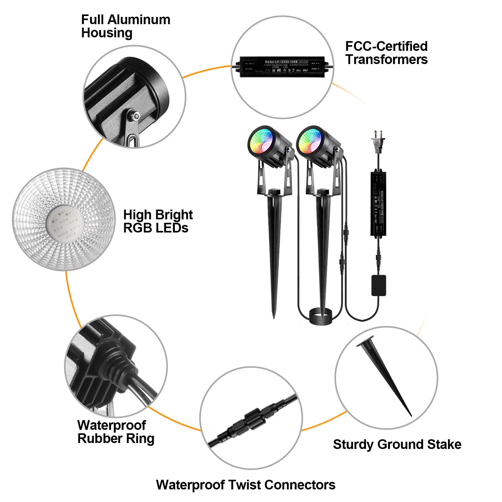Outdoor Landscape Lighting, 6 Pack Rgb Outdoor Spot Lights With Transformers And Remote, 12V Low Voltage Color Changing Landscap