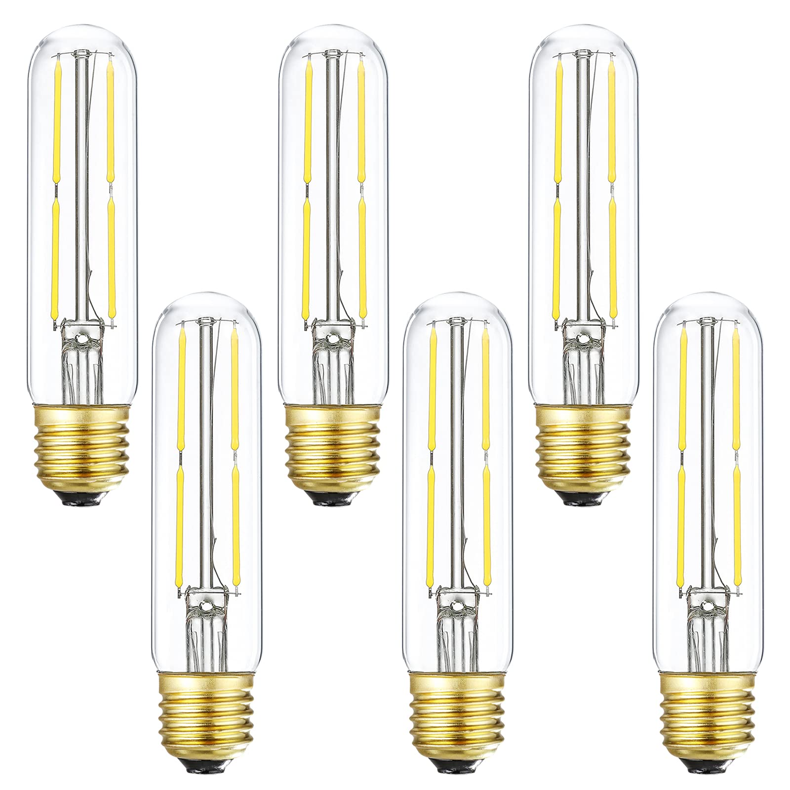 LVYE T10 Led Bulb E26 Dimmable 4W Led Tubular Light Bulbs 40 Watt Incandescent Bulbs 4000K Daylight E26 Base Lamp Bulb Clear Glass for Cabinet Display Cabinet etc 6 Pack.