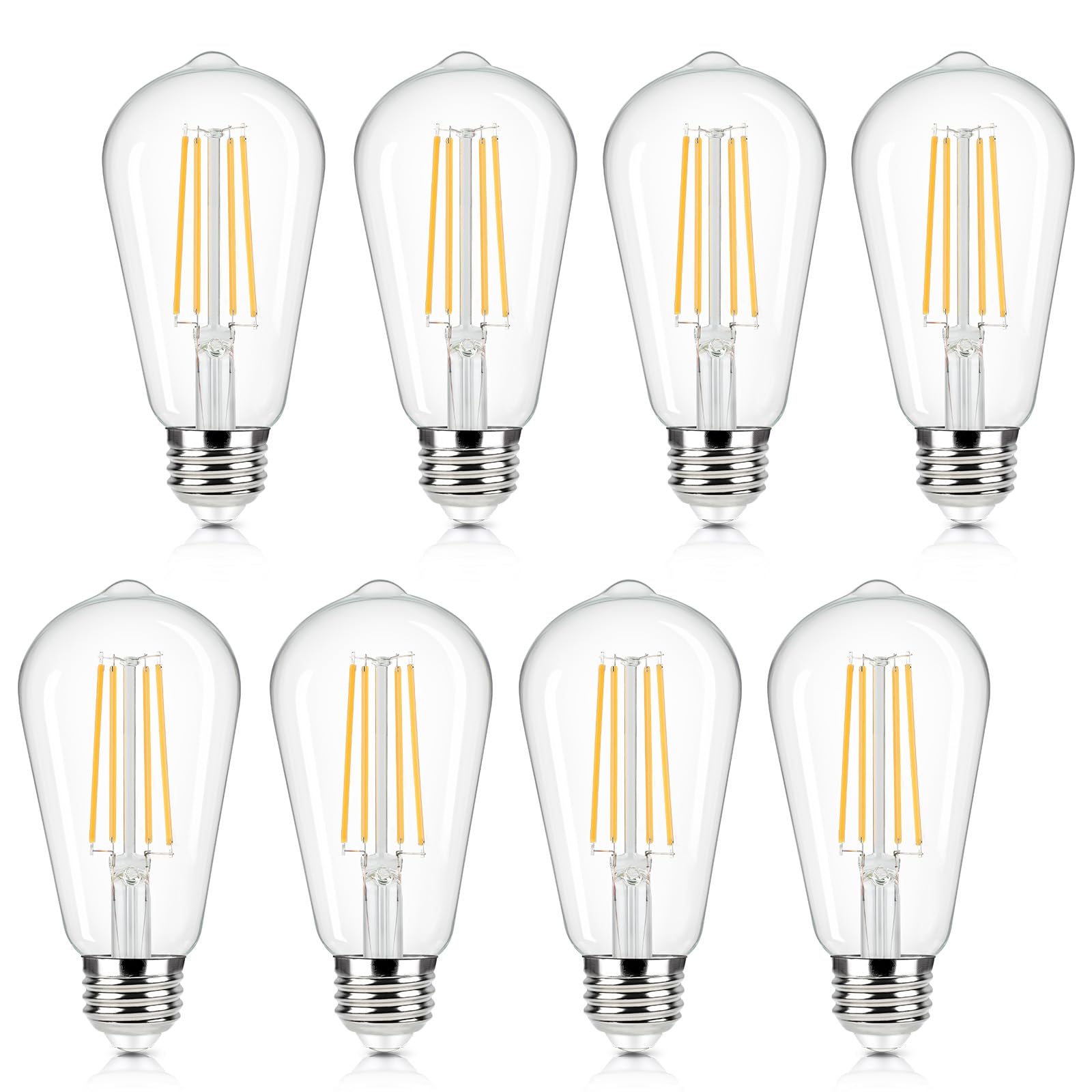 Brightever Vintage LED Edison Bulbs, 6W ST58, 2700K Warm White, Clear Glass, E26 Base, 8 Count, Model 580132-06+