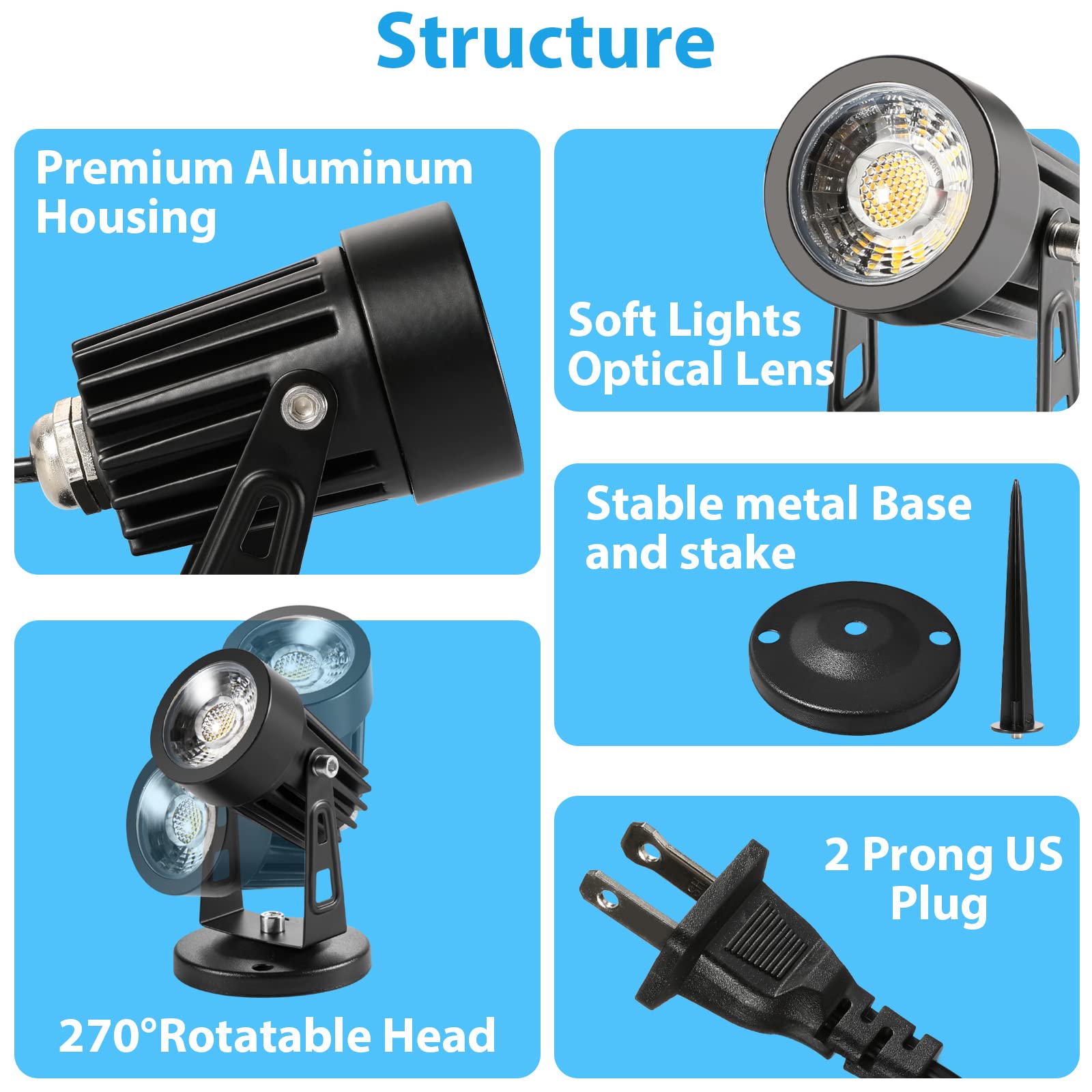 Junview 2Pack Led Spot Lights - Adjustable Indoor Uplights For Plants & Art Decor, Warm/Day White