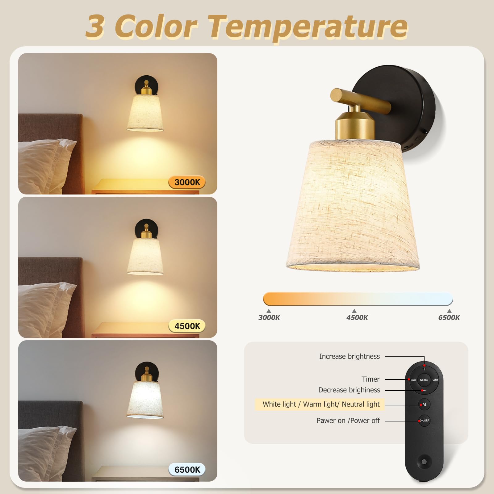 Joosenlux Battery Operated Wall Sconce Set Of 2 With Fabric Shade - Rechargeable Cordless Wall Lamps  Remote Control  Dimmable Led  Black And Gold  Modern Decorative Accent Light