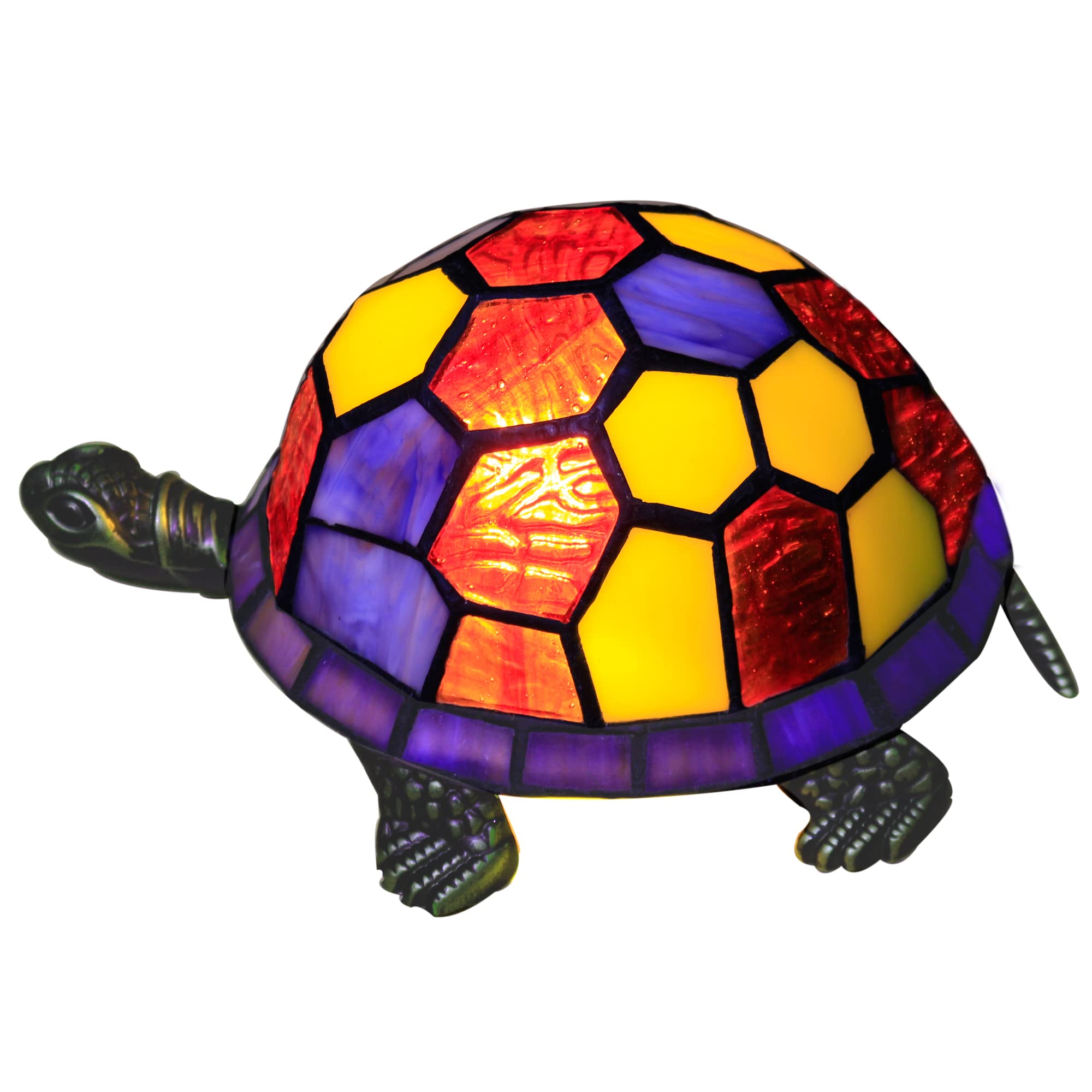 ZJART Tiffany Tortoise Lamp Small Stained Glass Turtle Desk Lamp 8X5X4 Inch Animal Antique Accent Table Light (Red Purple Turtle