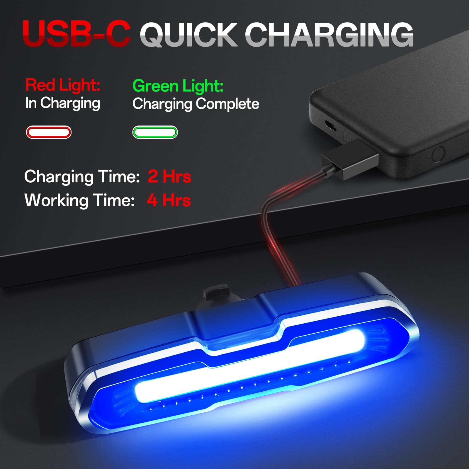 Bike Tail Light Powerful 110 Lumens - Bicycle Light 5 Modes Red/Blue, Waterproof Ip64, Rechargeable Usb-C, Quick Release Brackets For Saddle & Seatpost, Don Peregrino B2 Rear Bike Light