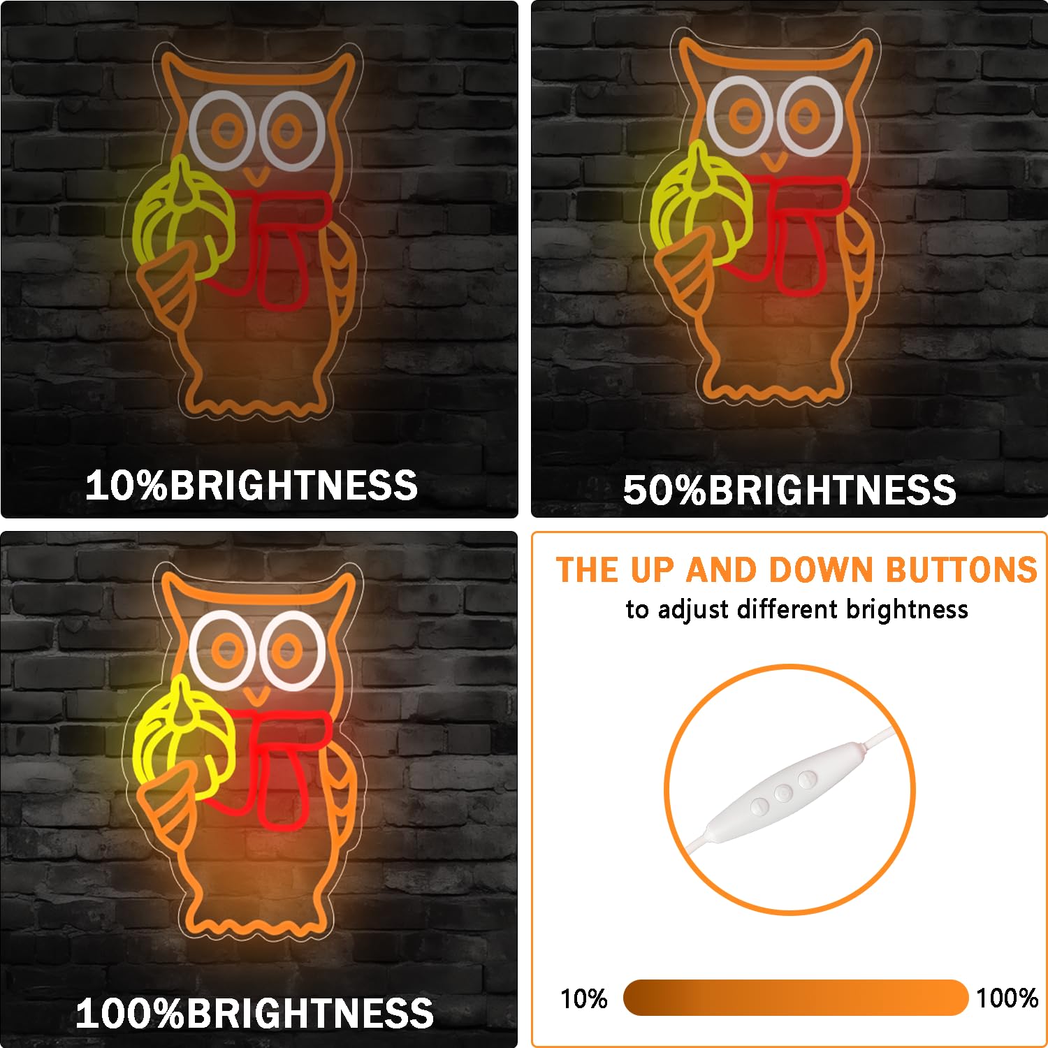 Owl Pumpkin Neon Sign Dimmable Thanksgiving Led Neon Signs For Wall Decor Fall Neon Light Up Sign For Thanksgiving Kitchen Bedroom Living Room Christmas Party Present