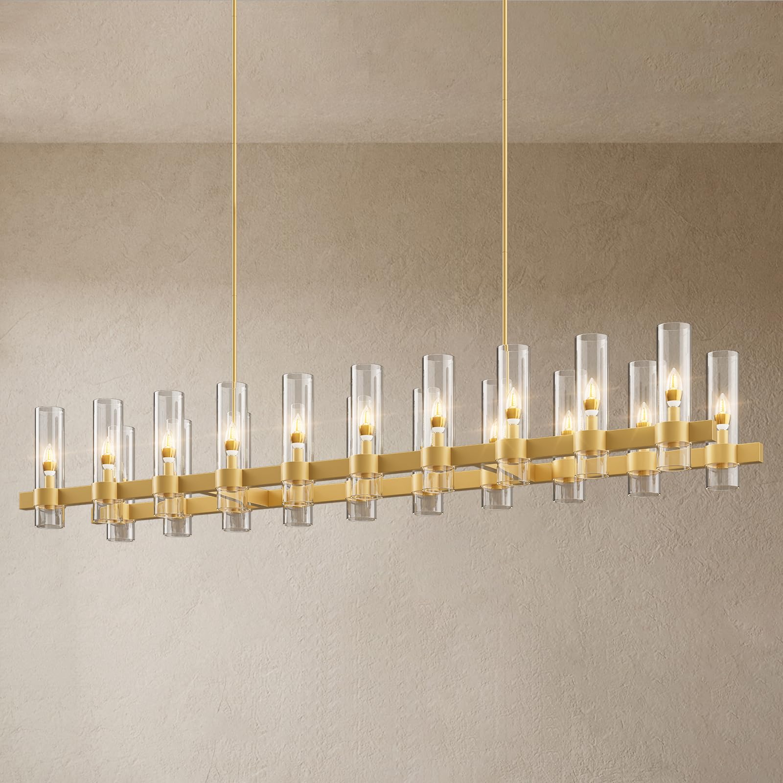 Yiosi Brass Kitchen Island Lighting-20-Light Linear Chandelier, Adjustable 67.7'' Modern Farmhouse Rectangle Pendant Light Fixtu