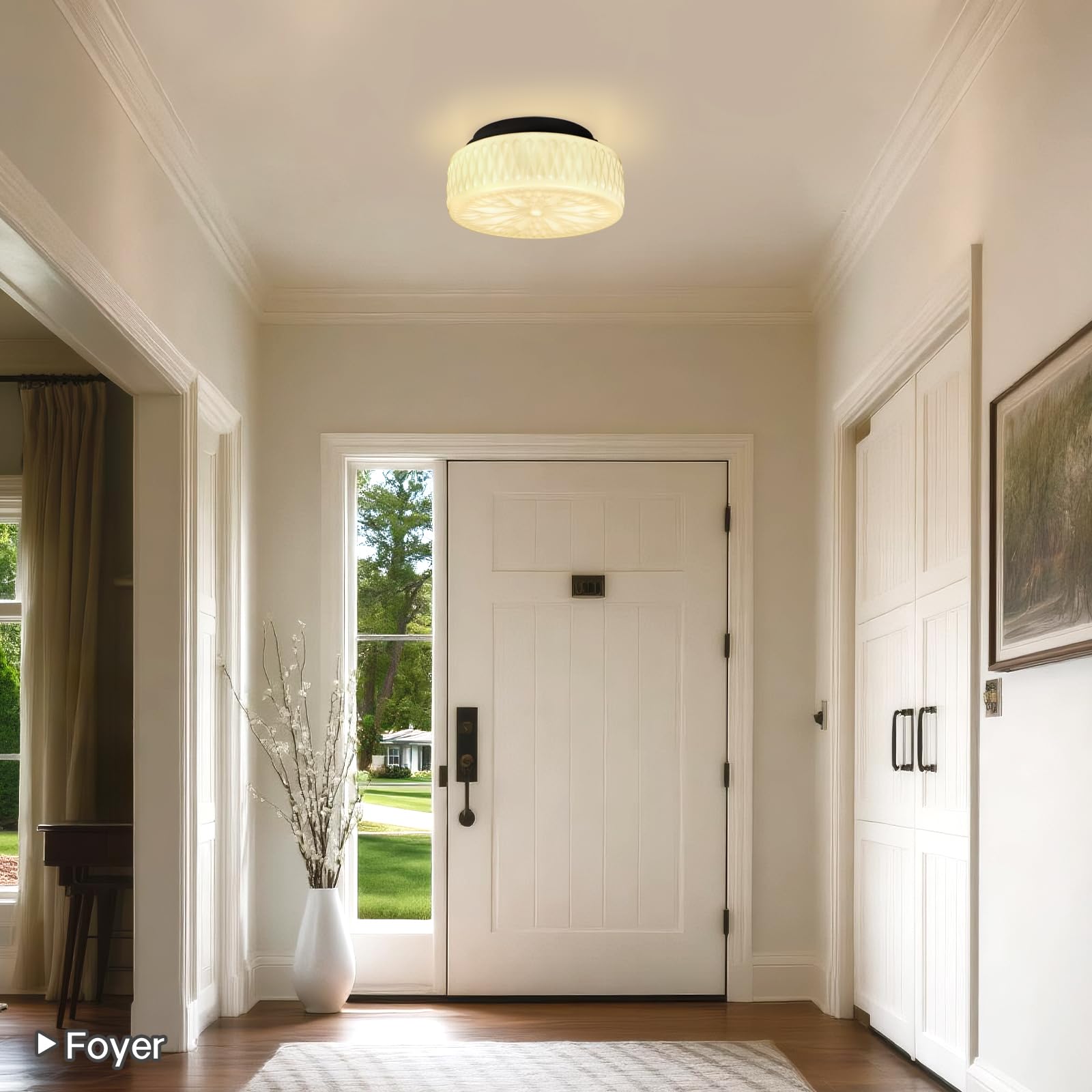 Clarsyne 15 Vintage Milk Glass Flush Mount Ceiling Light  Antique Schoolhouse Semi Flush Fixture  Mid Century Ceiling Lighting For Bedroom  Kitchen  Hallway  Entryway  Foyer  Dining Room