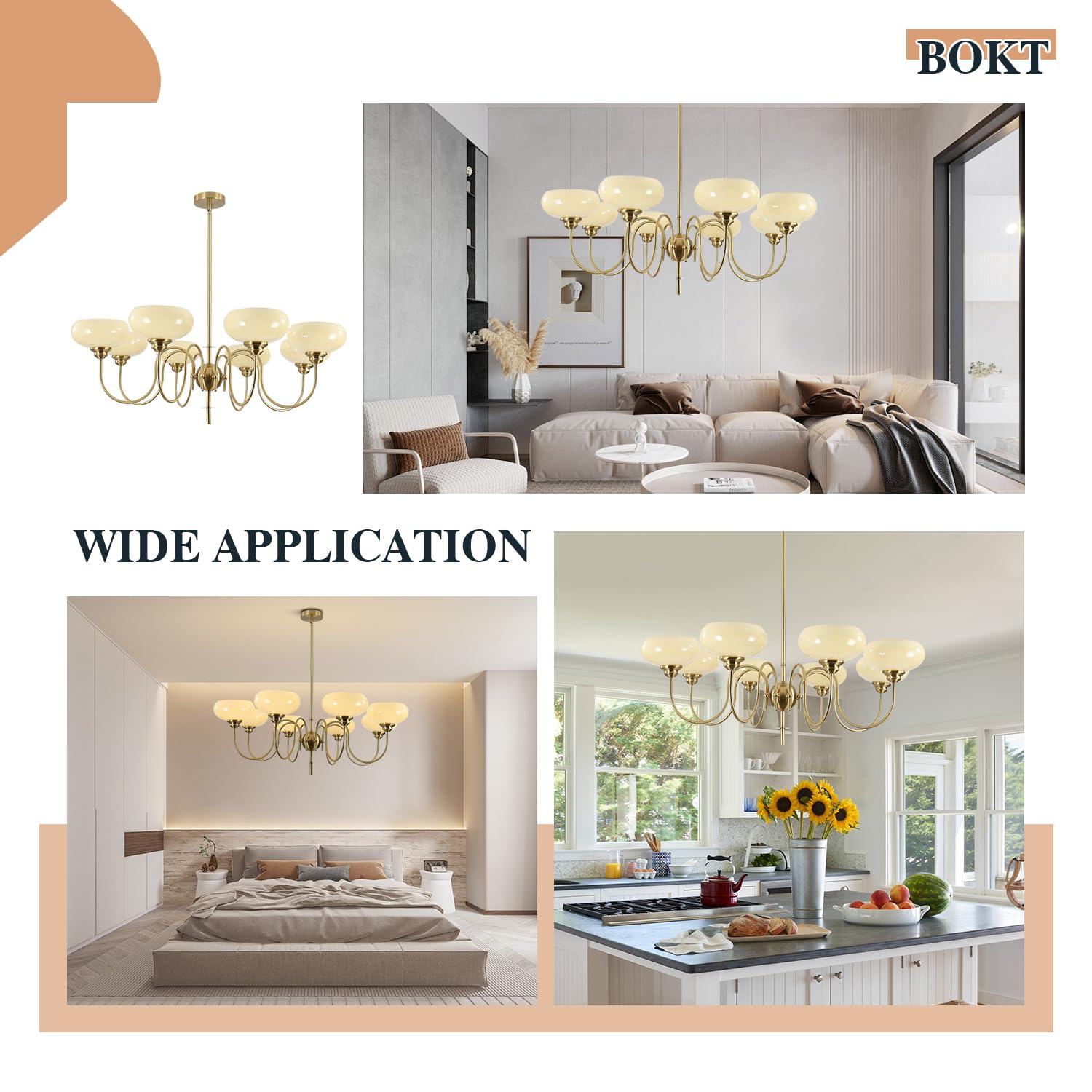 Bokt Large 8-Light Chandelier Modern Sputnik Chandeliers Flush Mount Ceiling Lights Cream Adjustable Height Pendant Lighting Vin