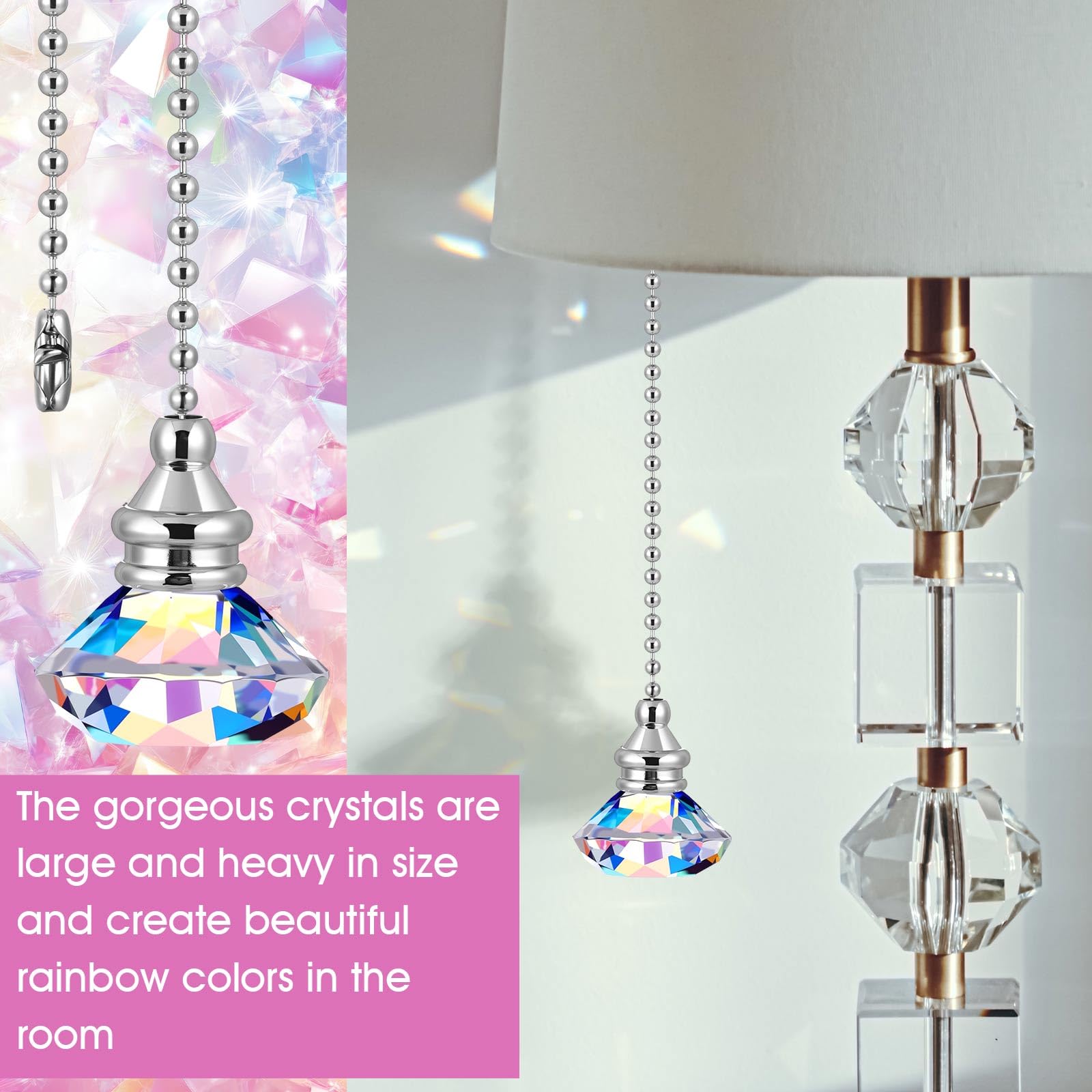 JOVITEC Pull Chain Ceiling Fan Ornaments, 1m Long, Rainbow Color, Model JV2552, 2 Pieces
