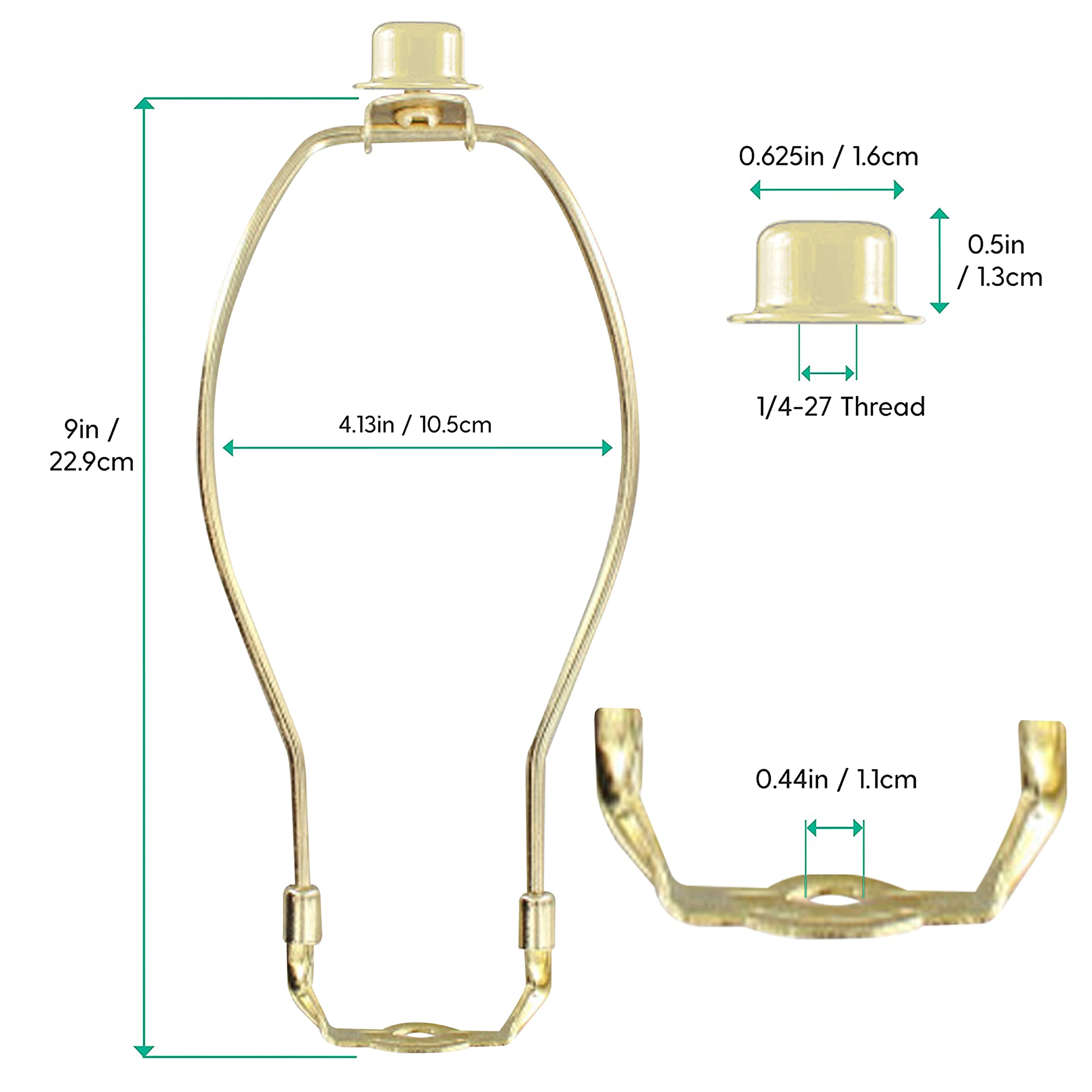I Like That Lamp Complete Lamp Set - Brass 9 Harp (Suitable for 10 to 11 Lampshade) - Includes Harp, Saddle Holder Base and Fini