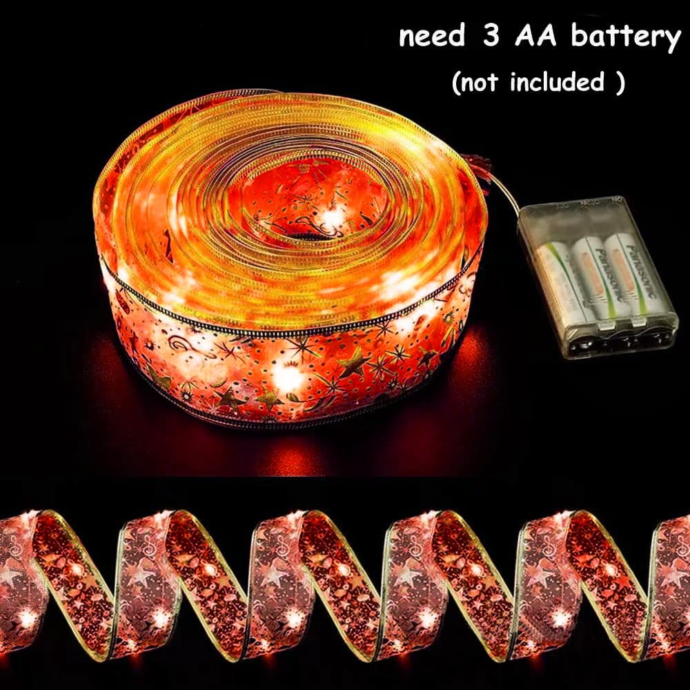 Ribbon Lights For Christmas Tree Decorations,32Ft 100 Led Lights Red Edge Wired Ribbon Fairy Lights For Xmas Tree Wedding Birthday Party Home Holiday Decor