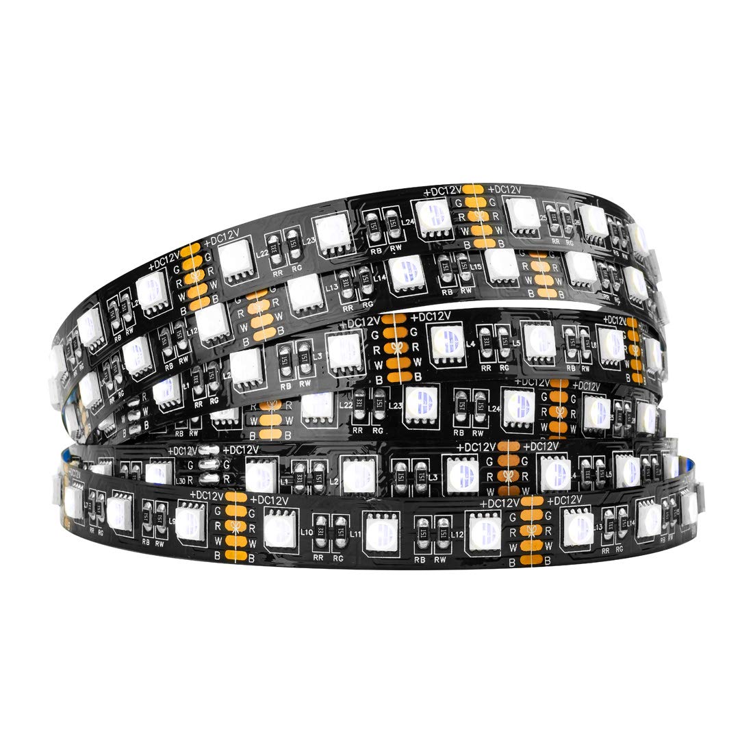 BTF-LIGHTING 5050 RGBW RGB+Cool White(6000K-7000K) 4 Colors in 1 LED Tape Light DC12V 5m 16.4ft 60LED/m Multi-Colored IP30 Black