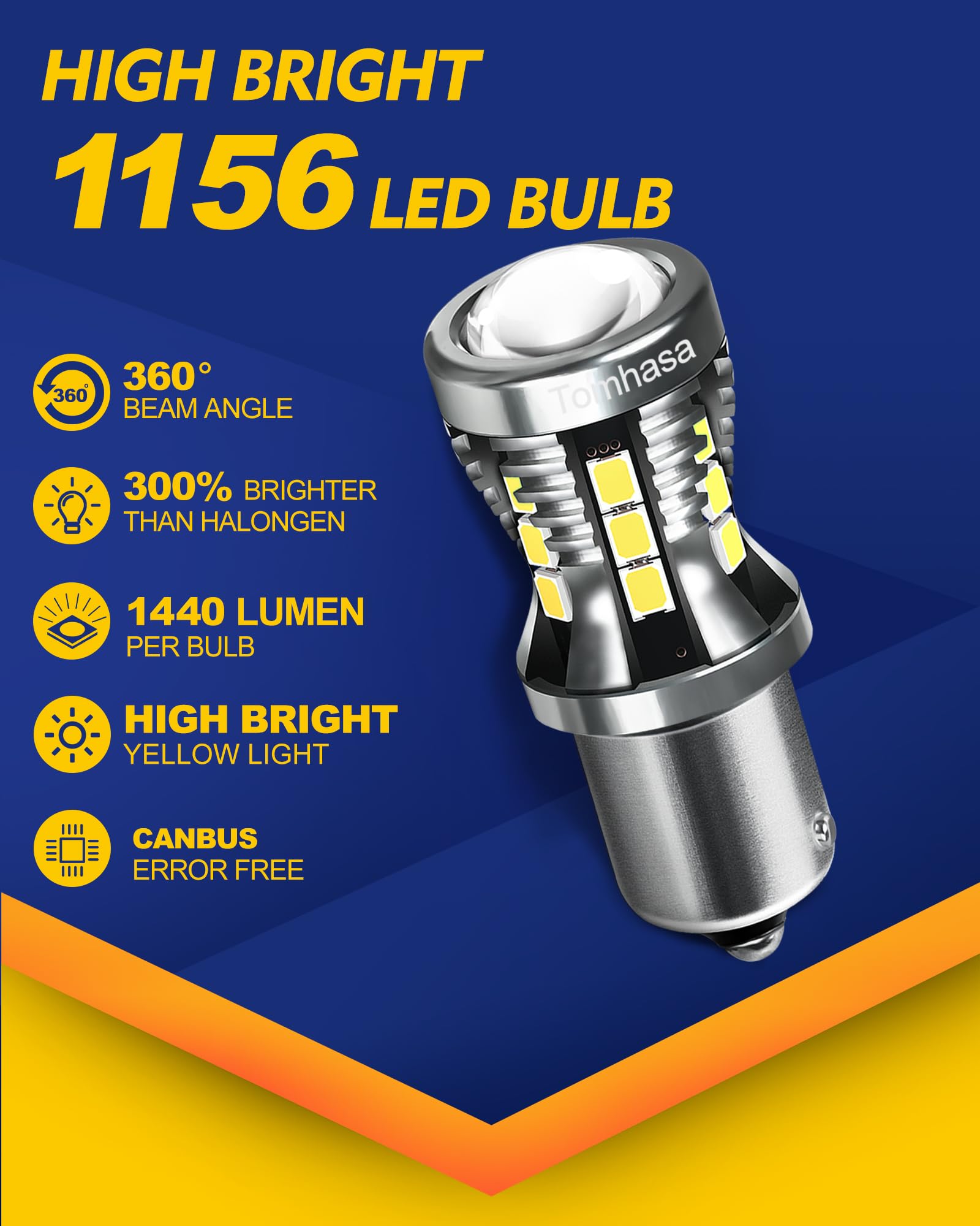 Tomhasa 1156 LED Bulbs, 6000K Bright White, Aluminum, Backup/Reverse/Turn Signal Lights, Pack of 2