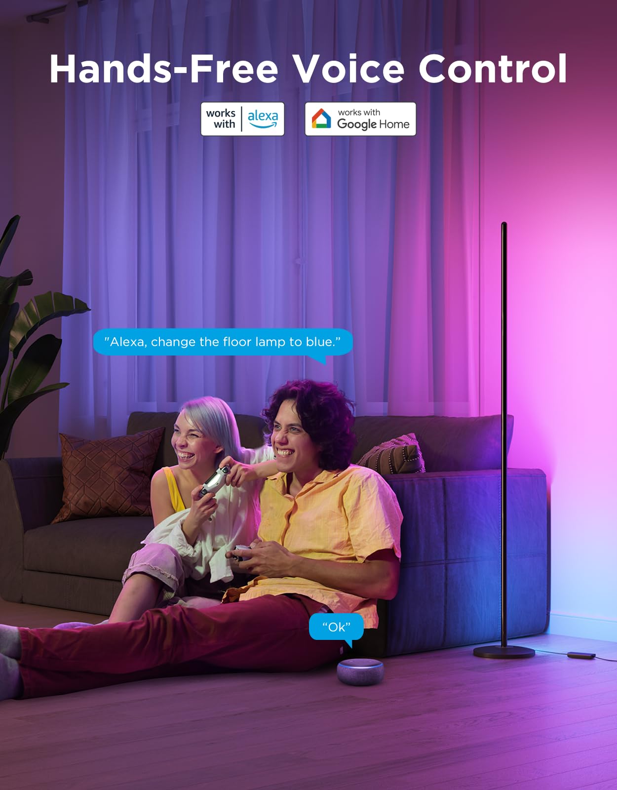 Govee Rgbic Floor Lamp - Smart Led Corner Lamp With Music Sync, 16M Colors, Black, Model H6076