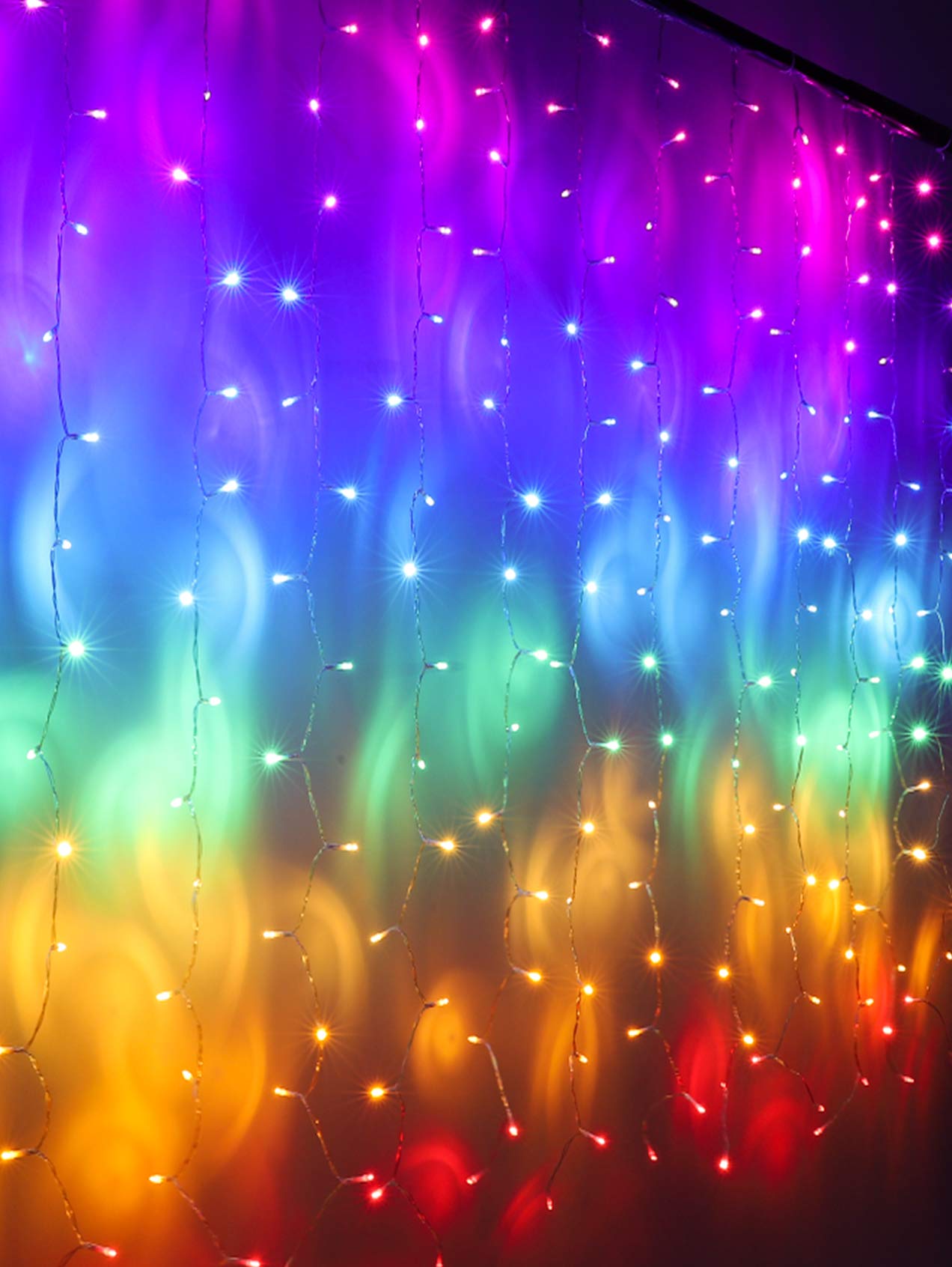Rainbow Fairy String Curtain Lights with Touch Dimmer Switch, Hanging LED Icicle Rainbow Lights Curtain for Girls Bedroom, Teen Room, Kids Room, Unicorn Room, Birthday, Holiday Décor (Rainbow)