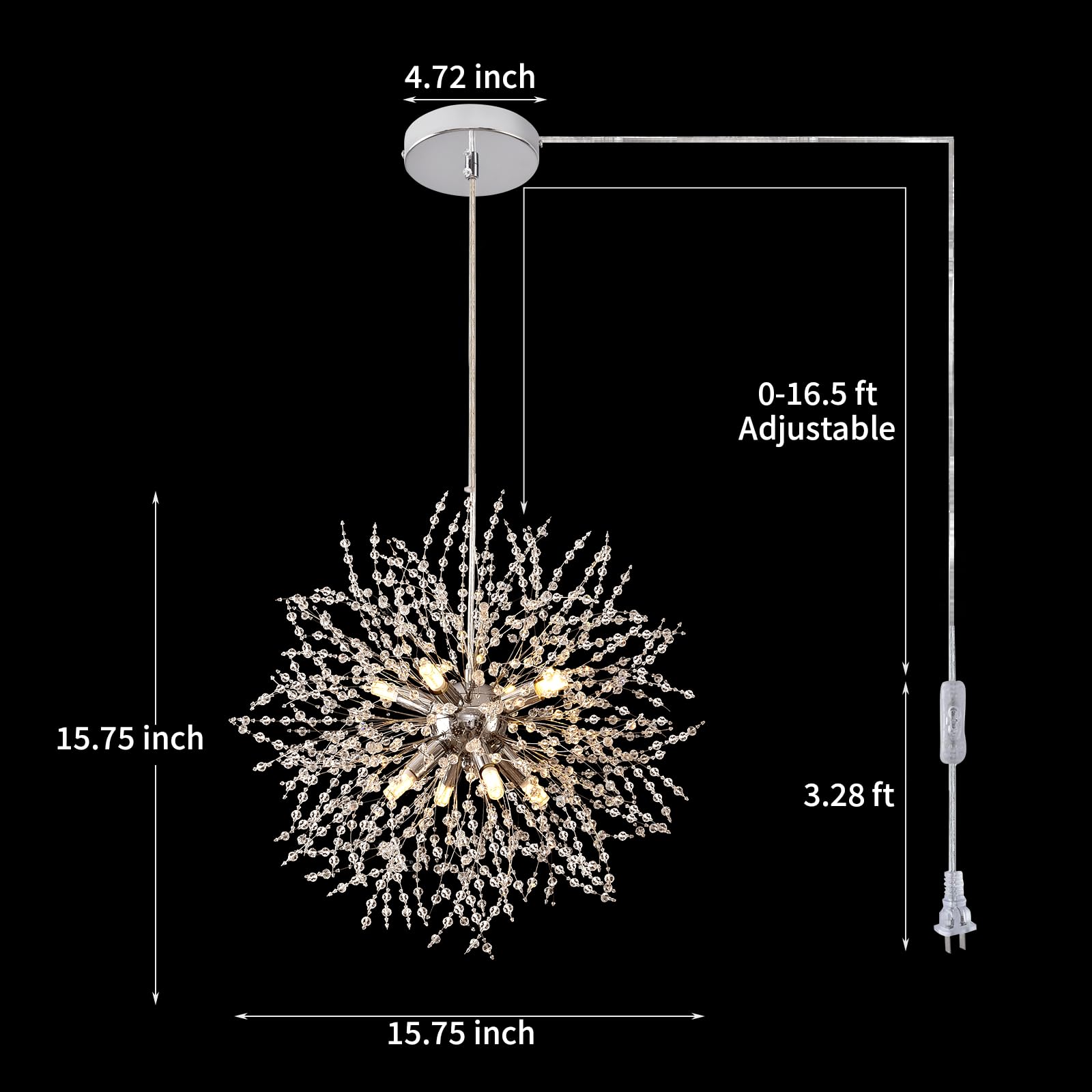 SADALAK Gold Sputnik Chandelier, 8-Light Dandelion Pendant Light, G9 Socket for Dining Room, Kitchen, Bedroom, Foyer, Model SADALAK-DJ-PL040