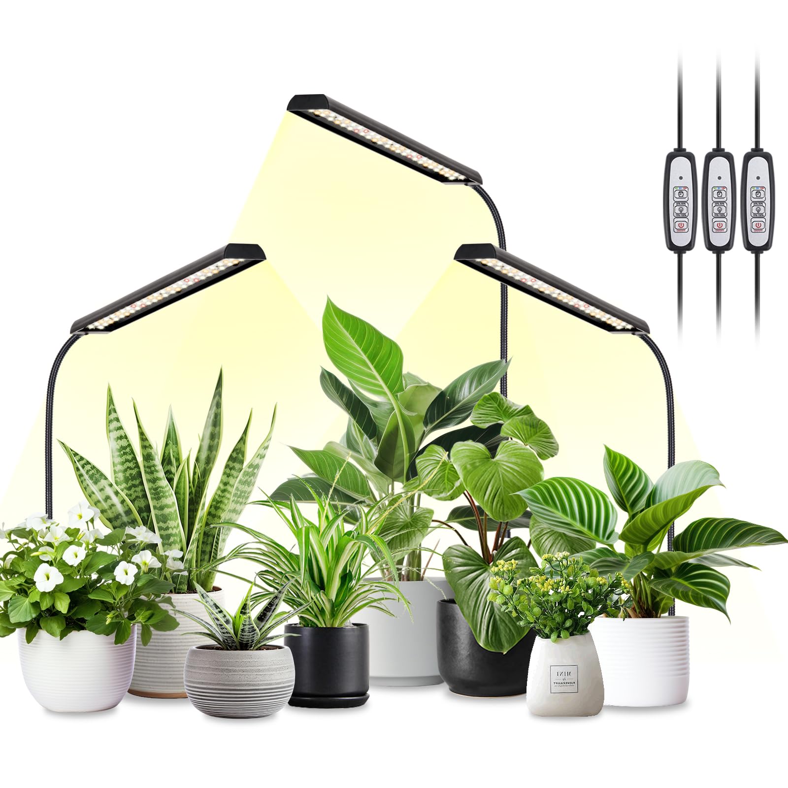 Foxgarden Grow Light For Indoor Plants, Full Spectrum Led, 52 Bright Dimmable Bulbs, Auto On/Off Timer 4/8/12H, 3 Packs Black