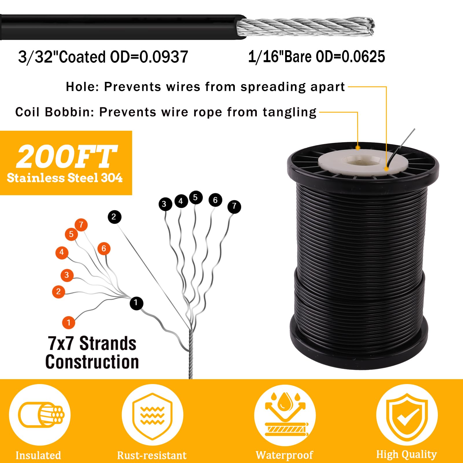 Cyrico String Light Hanging Kit, Outdoor Light Guide Wire, Globe String Lights Suspension Kit With 200 Ft Nylon Coated Stainless