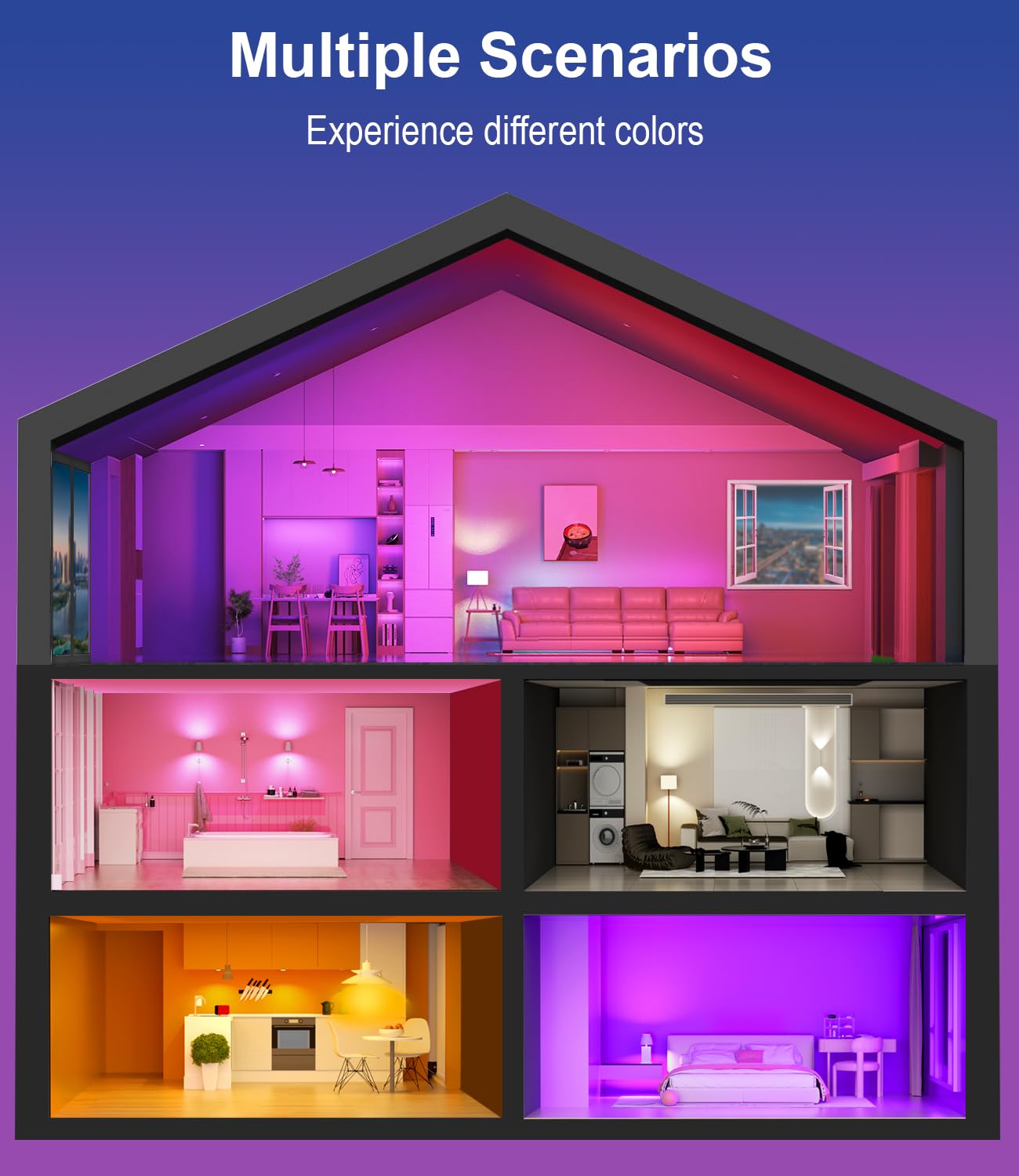 luckystyle Smart Light Bulbs, 9W A19 E26, WiFi Bluetooth RGBWW, 800LM, Dimmable, Compatible with Alexa & Google Assistant, 4-Pack