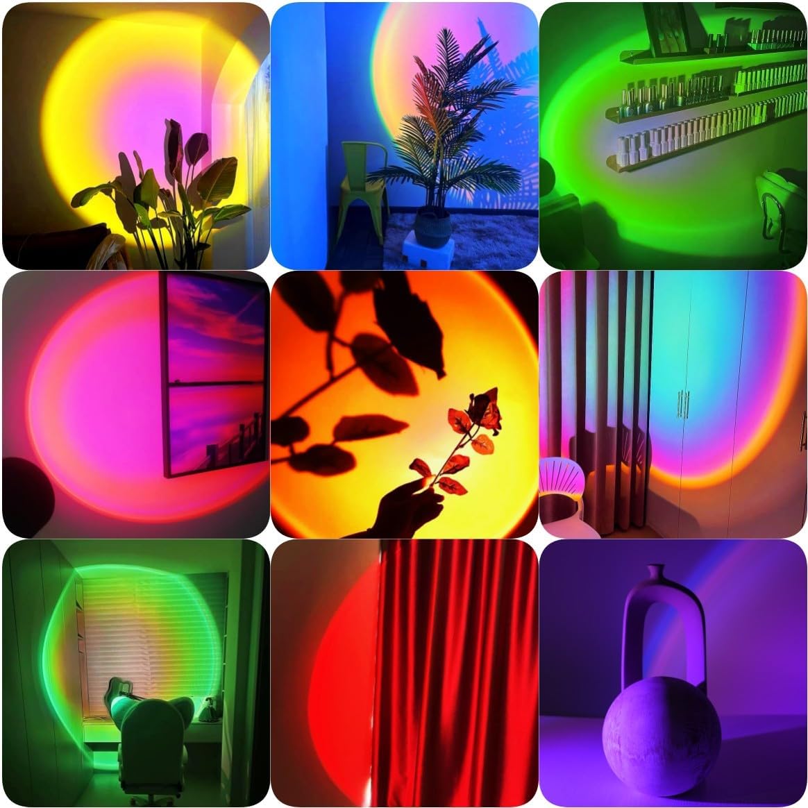 QUIGO Sunset Lamp Projector - RGB 360° Rotation Night Light, Aluminum, Countertop Size, Multi-Color, Model SUNLAMP-P