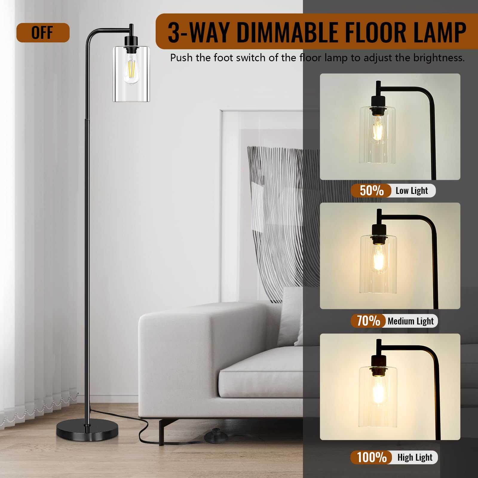 Floor Lamp,Floor Lamps For Living Room With Glass Lampshade,Modern Design Lamps Living Room,Standing Lamp With Premium Metal Mat