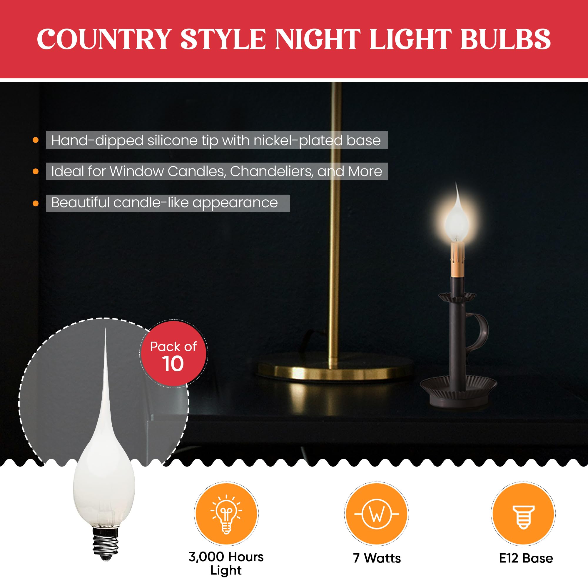 Creative Hobbies® Electric Candle Lamp Bulbs, 7W Incandescent, White, Pack of 10