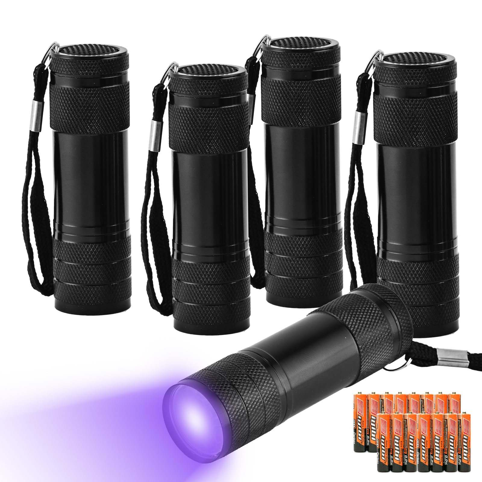 yikosam 5 Pcs UV Black Light Flashlights Bulk, 9 Led 395-400nm Mini Blacklight Handheld Portable Torch Pet Urine Detector for Be