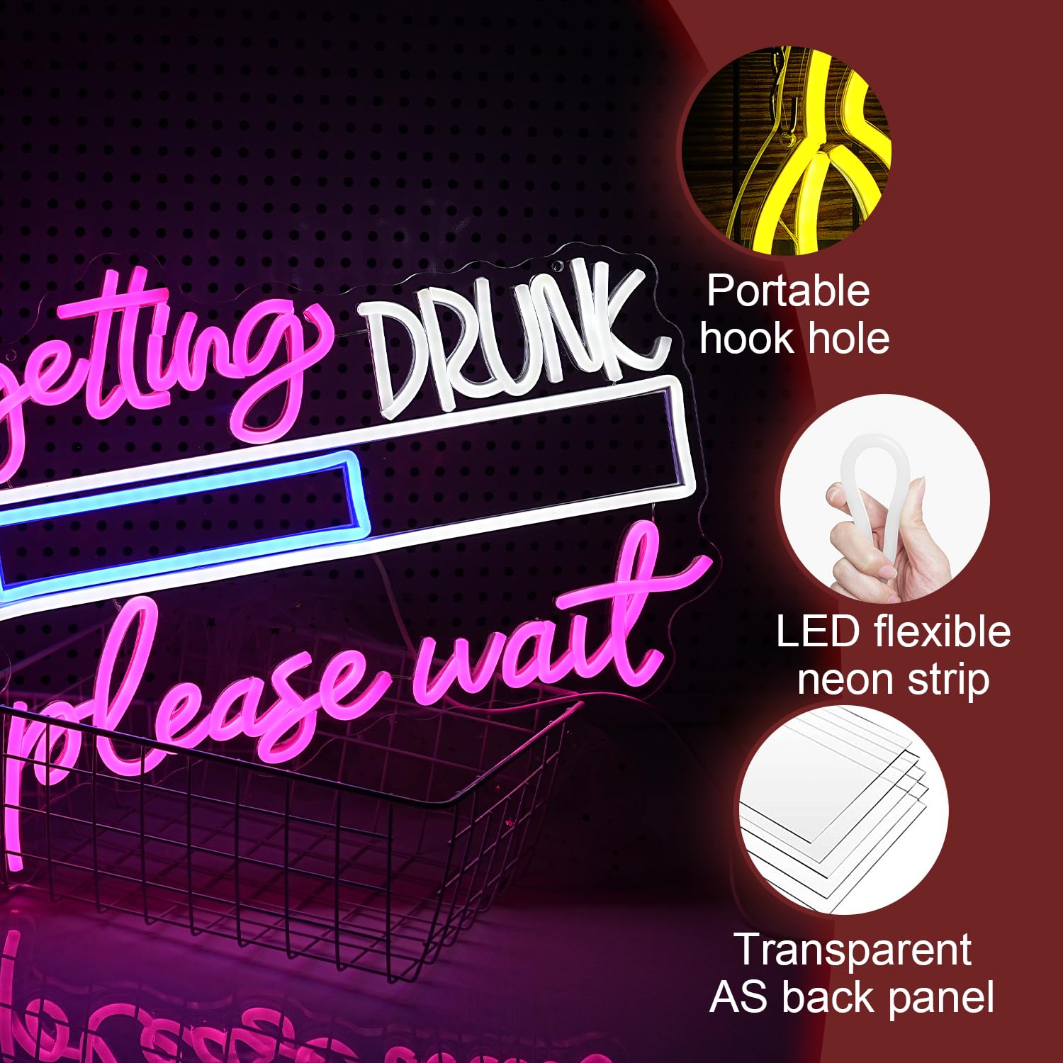 LIUOZHTEA Neon Sign - Dimmable LED Wall Decor, 16.7x12.8in, Acrylic, Pink White Blue, USB Powered for Pub, Home Bar, Restaurant