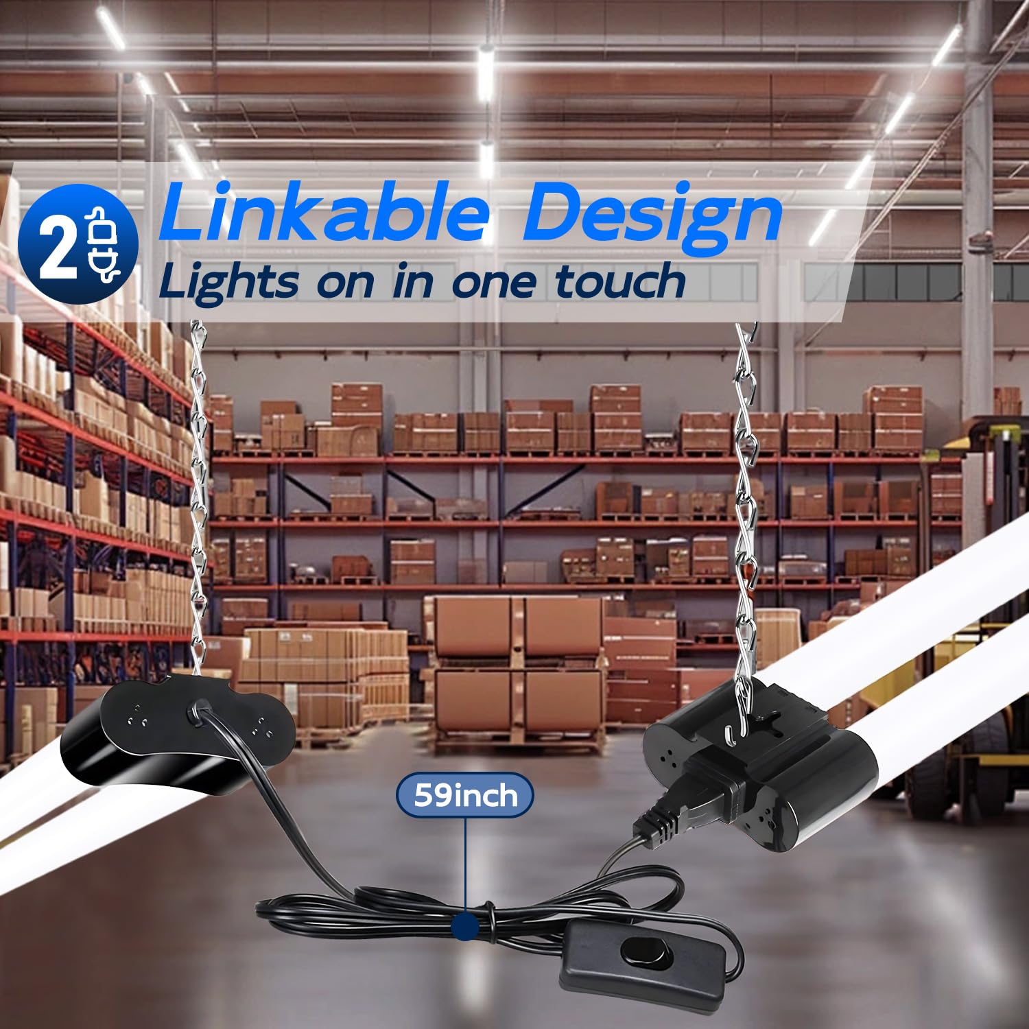 hykolity 4FT Linkable LED Shop Light, 6500lm, 60W, 5000K Daylight, Metal, Black, Model HB-Q10-50