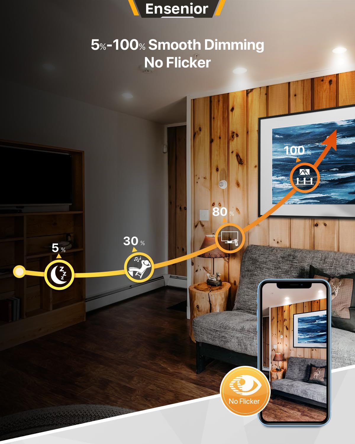 Ensenior 12 Pack 6" LED Eyeball Recessed Lighting, Dimmable, 2700K-5000K, White, Aluminum, 1300LM,