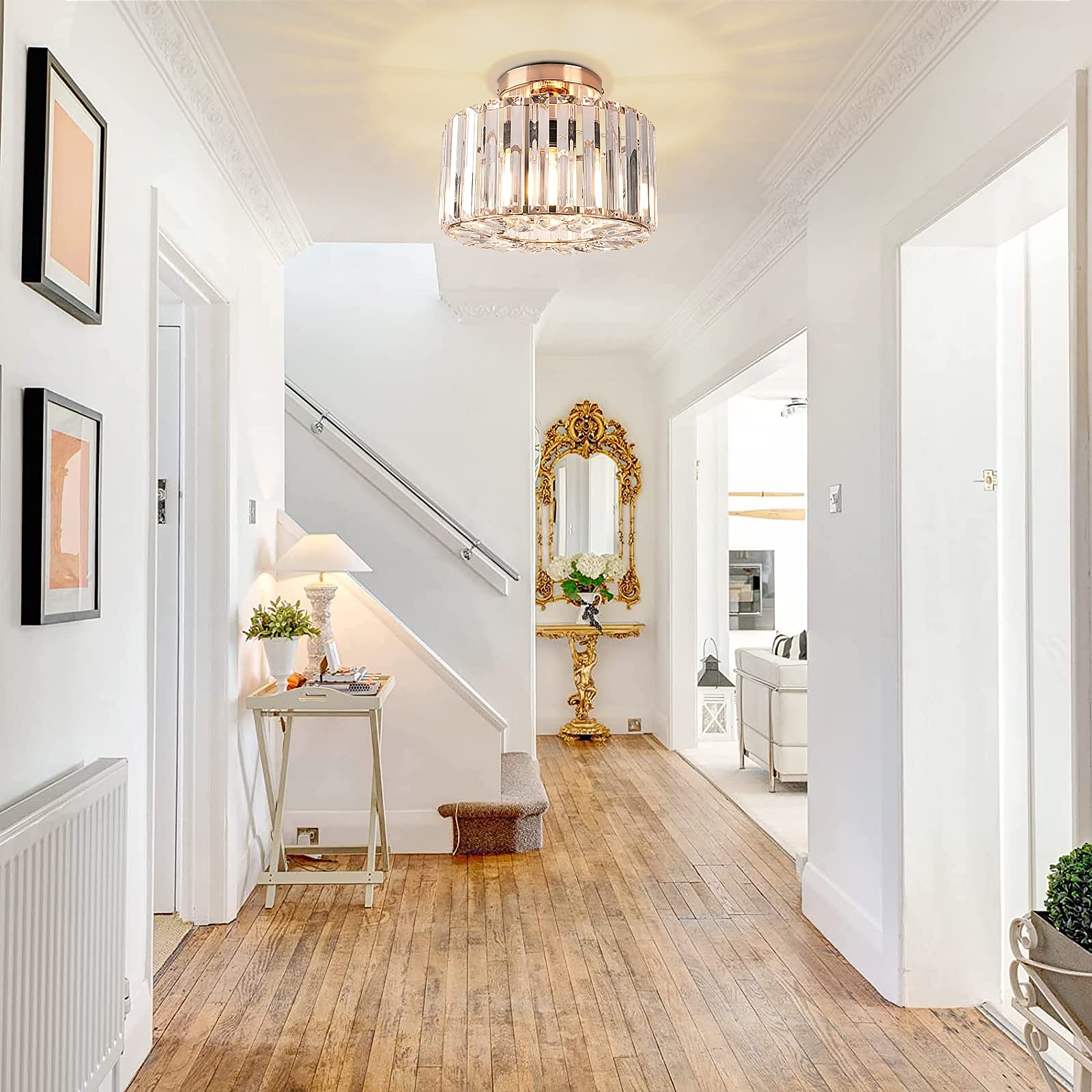 FRIDEKO HOME 4-Light Crystal Ceiling Light Fixture, Gold, 14.5 Inch, Metal, Model L01209-140-US