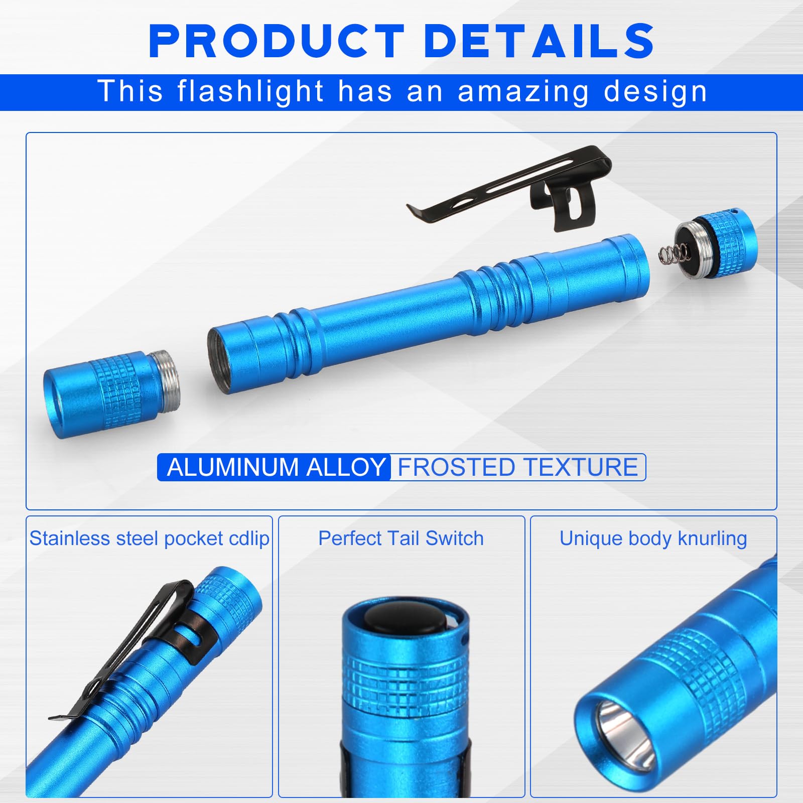 Hortsun Mini Pen Light Flashlights, 5.12 Inch, Blue, Aluminum, 20 Pcs, Pocket Size, Ideal for Gifts